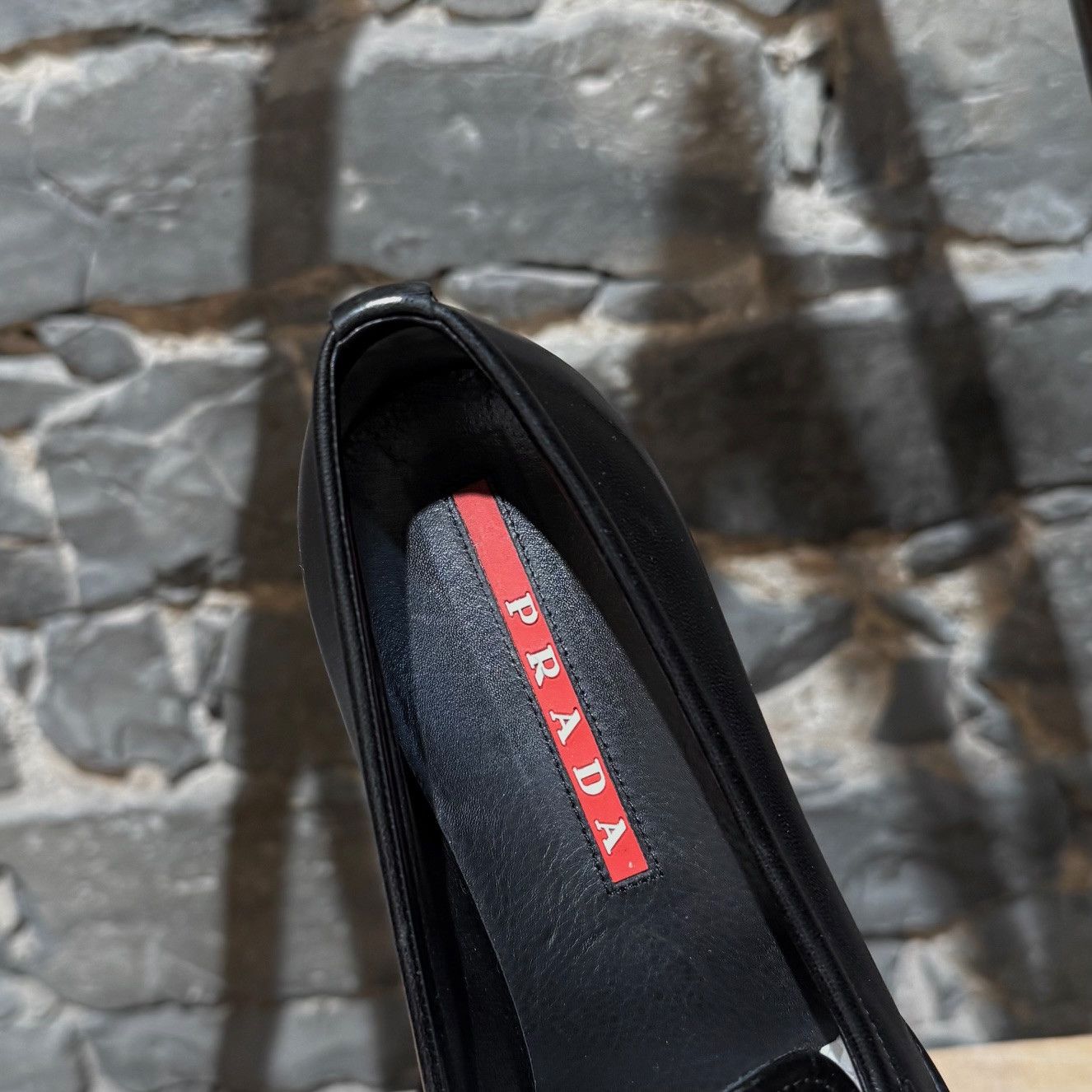 Prada Prada Linea Rossa Black Leather Triangle Emblem Loafers Size US 8 / IT 38 - 11 Thumbnail