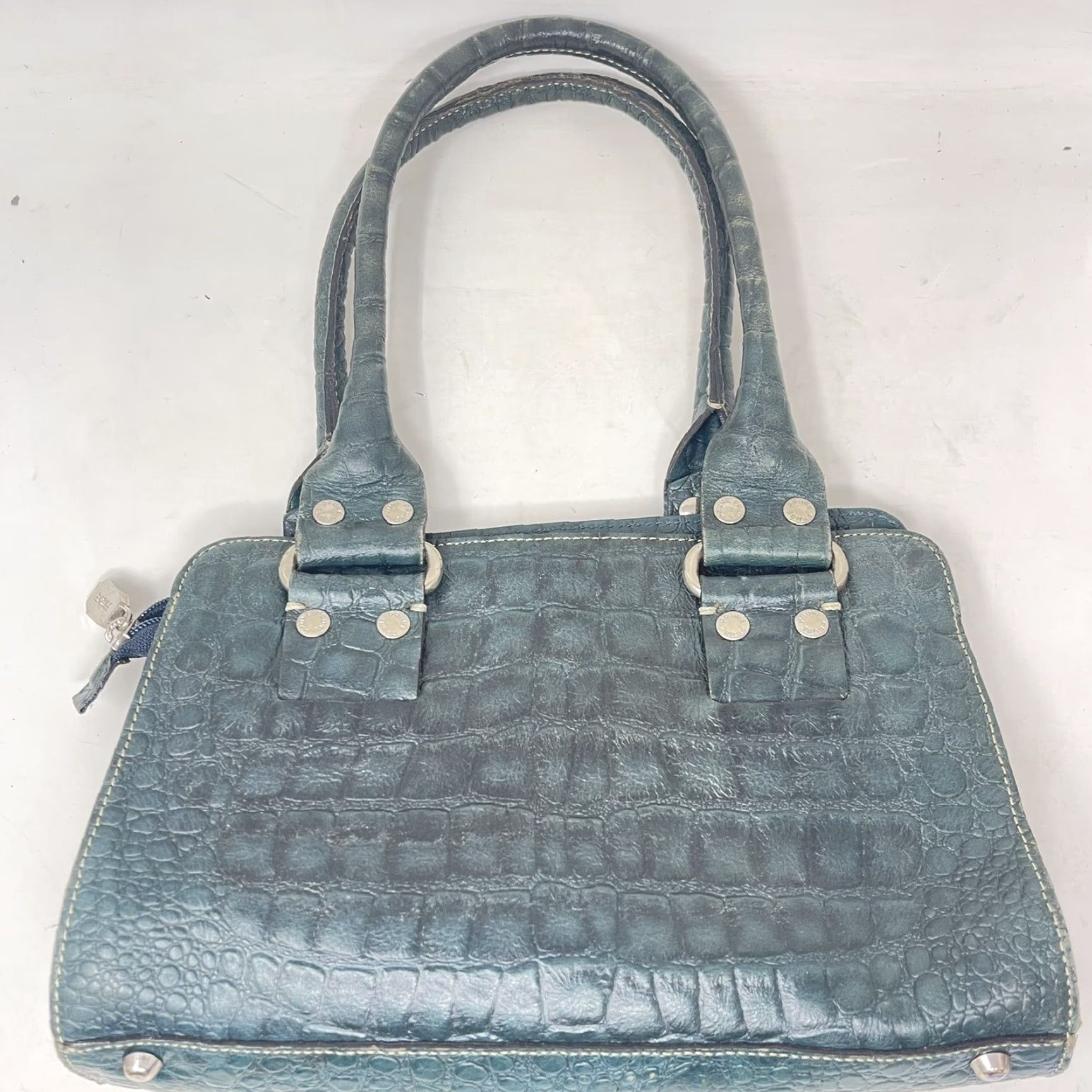 Vintage Prune Designer Leather Satchel Handbag Medium Blue Elegant Womens Size ONE SIZE - 3 Thumbnail