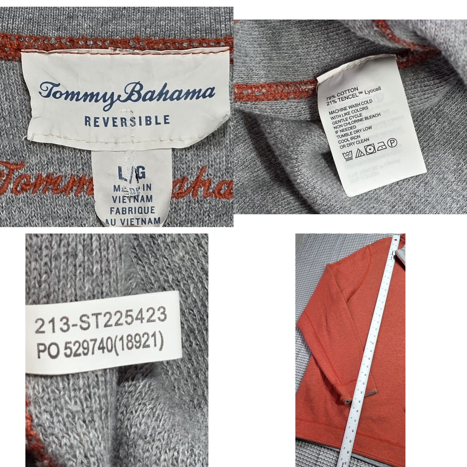 Tommy Bahama Tommy Bahama Sweater Men L Red/Gray Pullover 1/4 Zip Reversible Sweatshirt Size US L / EU 52-54 / 3 - 9 Thumbnail