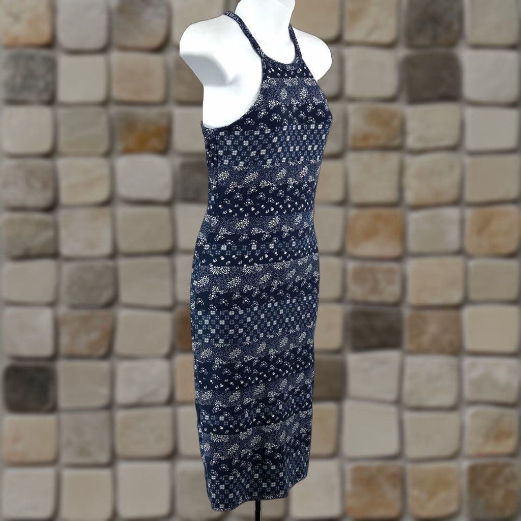 Vintage NWT Hot Kiss Tank Halter Dress S Blue Geo Sleeveless Sheath Hippie Boho Beach Size S / US 4 / IT 40 - 1 Thumbnail