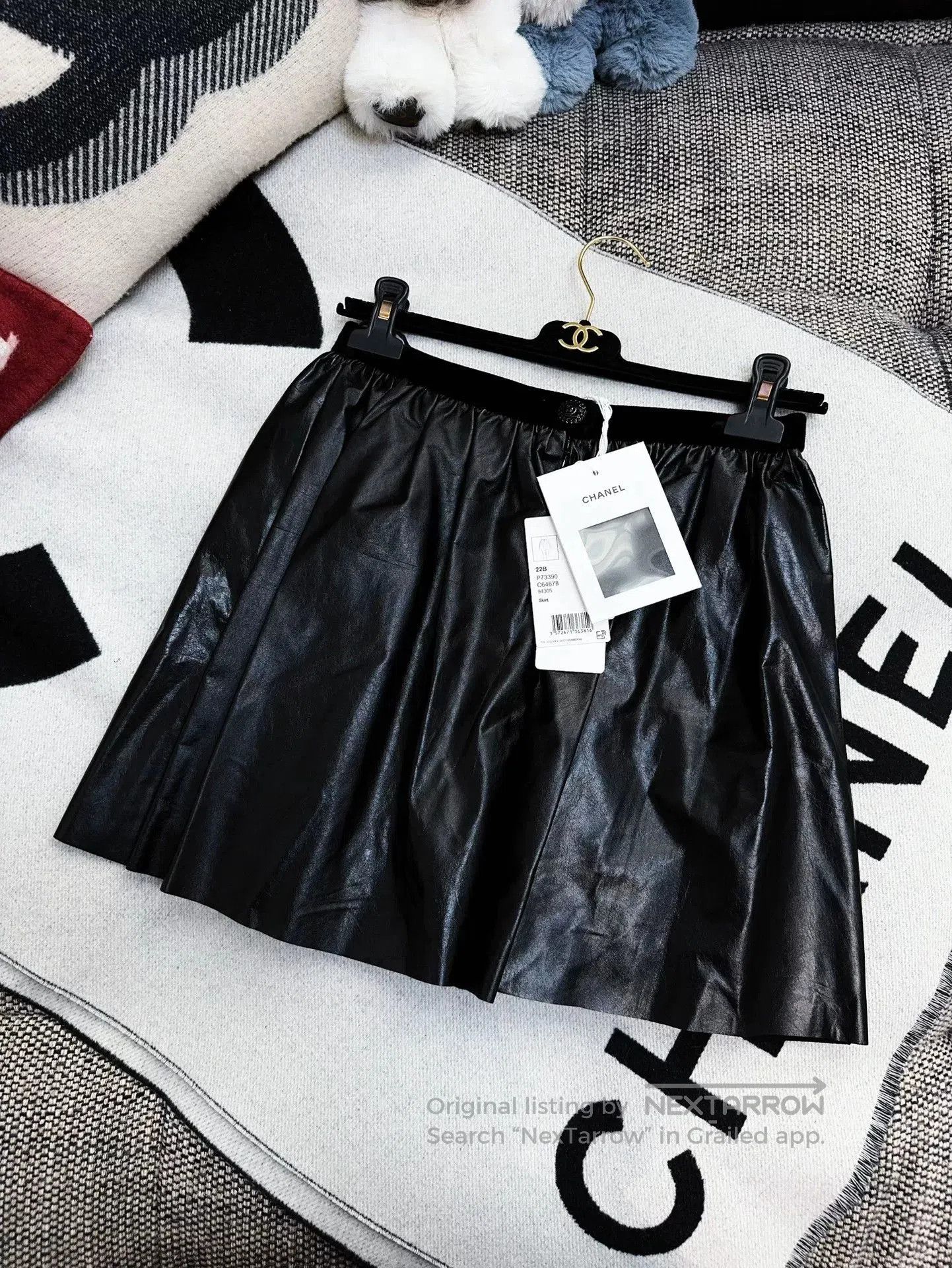 Chanel Black Leather Flare Skirt 22b.