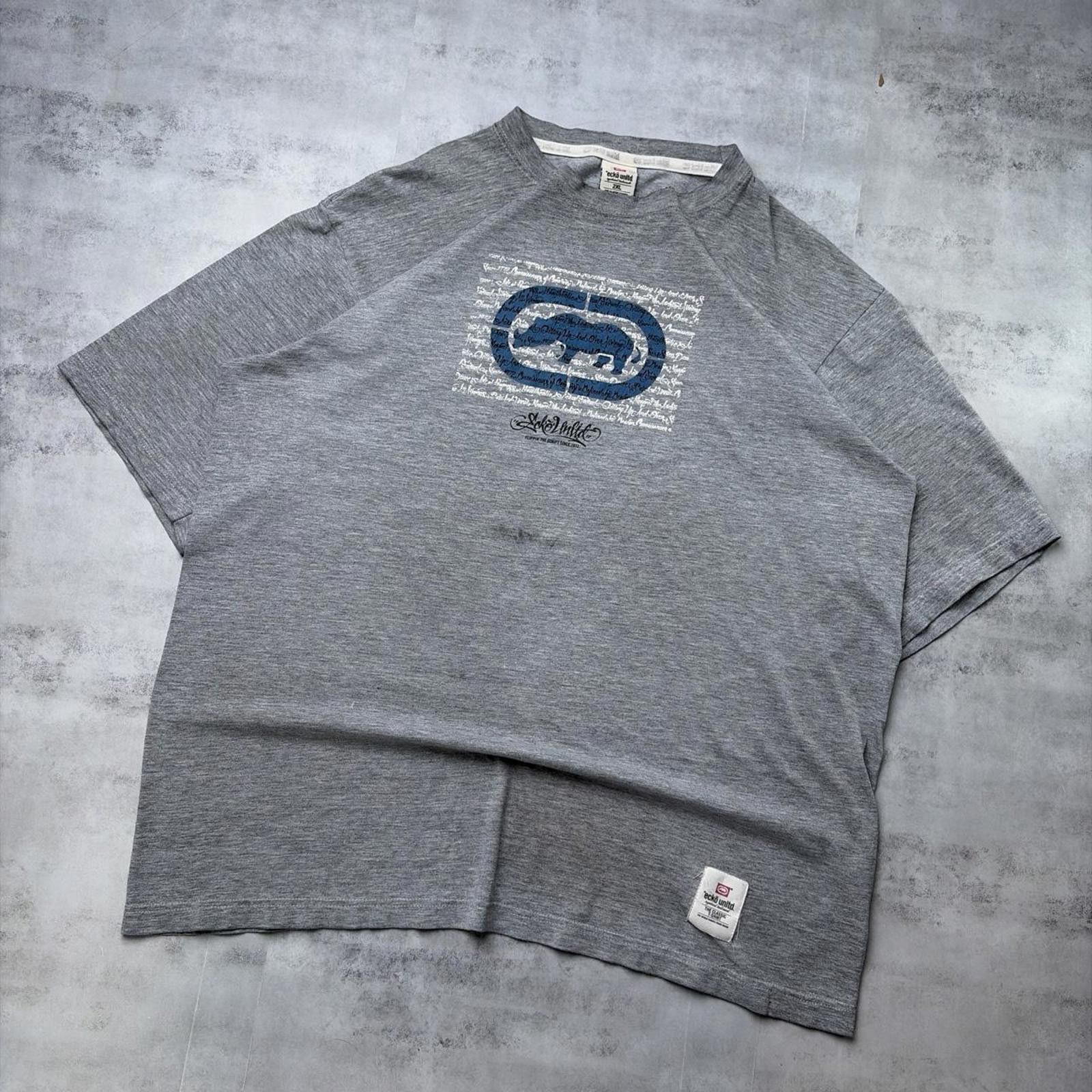 Ecko Unltd. Y2K Grey Ecko Unltd Grunge Distressed Skater T-Shirt Size US XXL / EU 58 / 5 - 2 Thumbnail