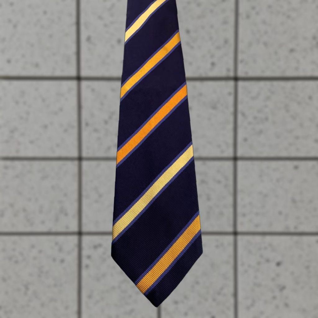Vintage Ben Silver Silk Repp Tie 3.7x61" Long Blue Gold Yellow Stripe Vtg Money Capsule Men Tie Silk Business Executive Capsule Necktie Mens Size ONE SIZE - 1 Thumbnail