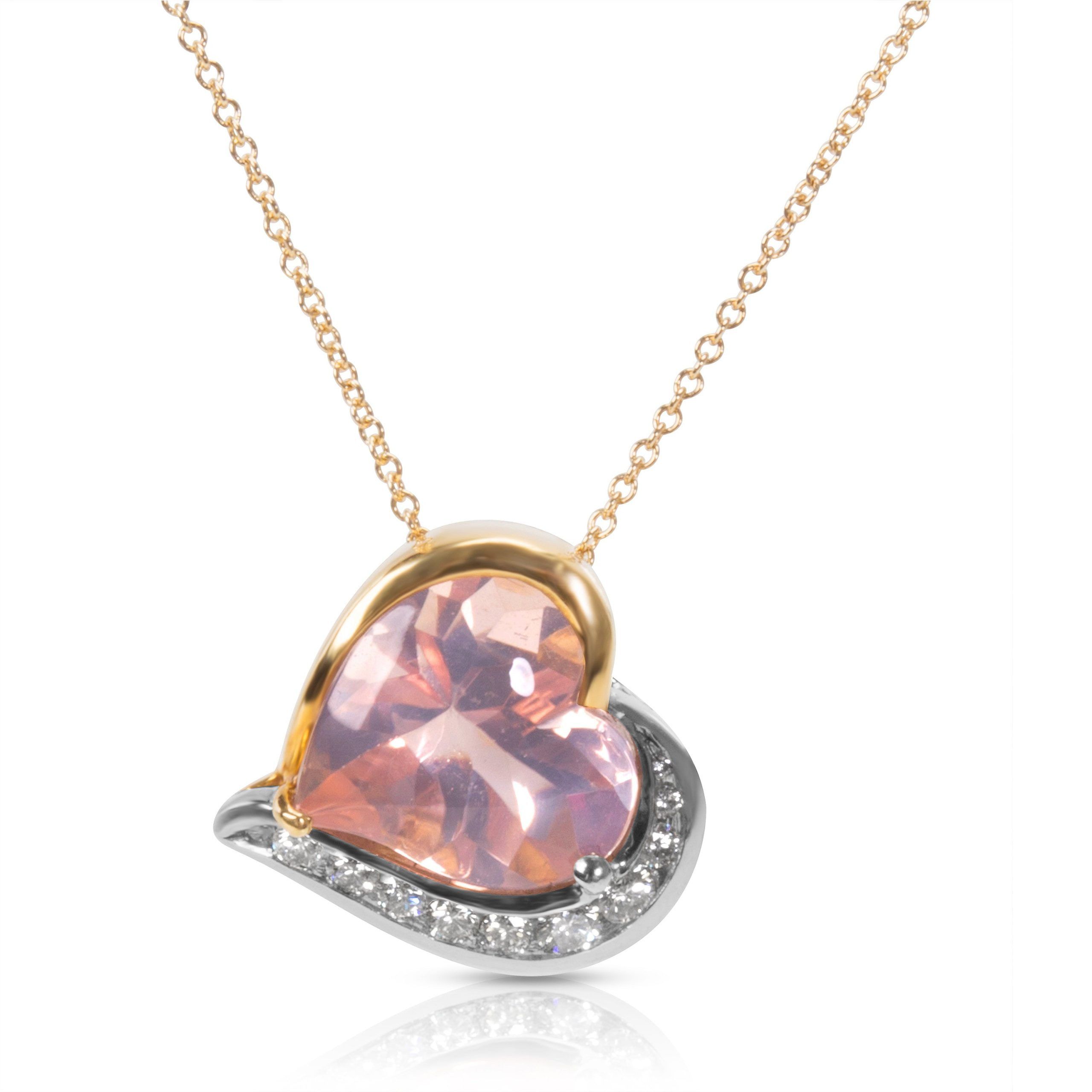 image of Tiffany Co Rose Quartz Heart Pendant In Yellow Gold & Platinum With Diamond (0.29 Ctw), Women's