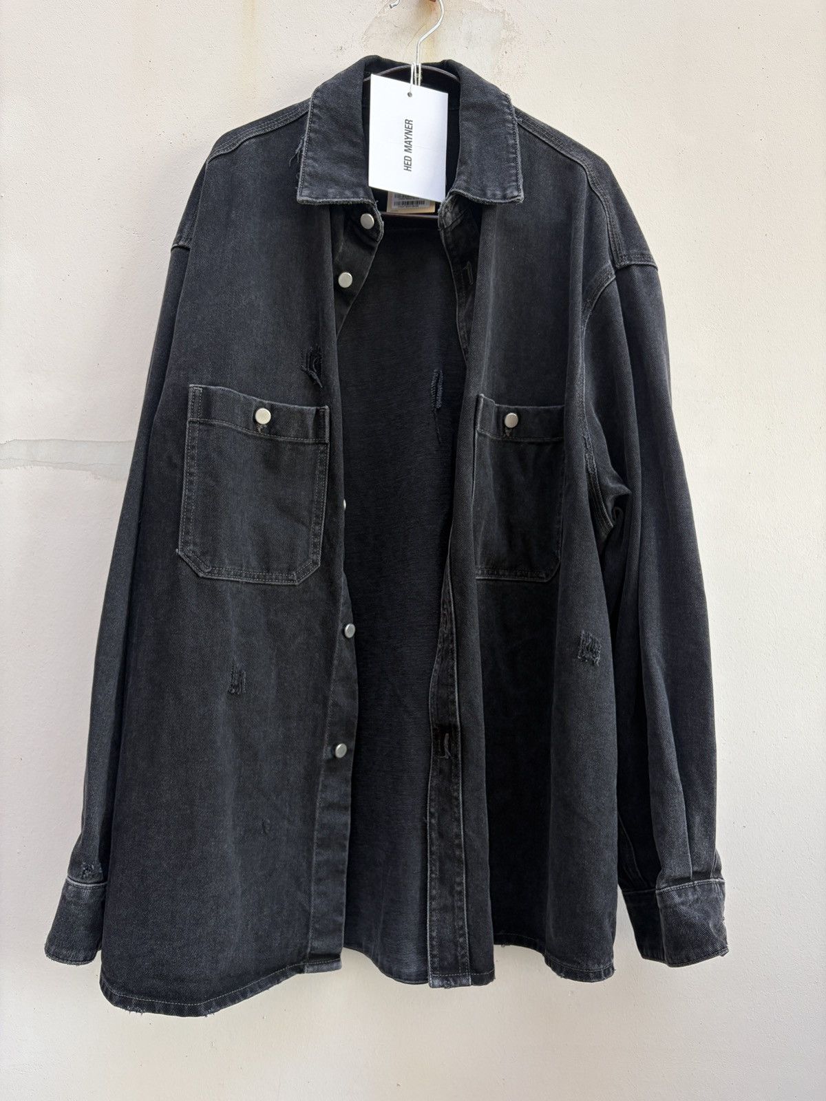 Hed Mayner Hed Mayner Black Distressed Denim Shirt Jacket Size US S / EU 44-46 / 1 - 1 Thumbnail