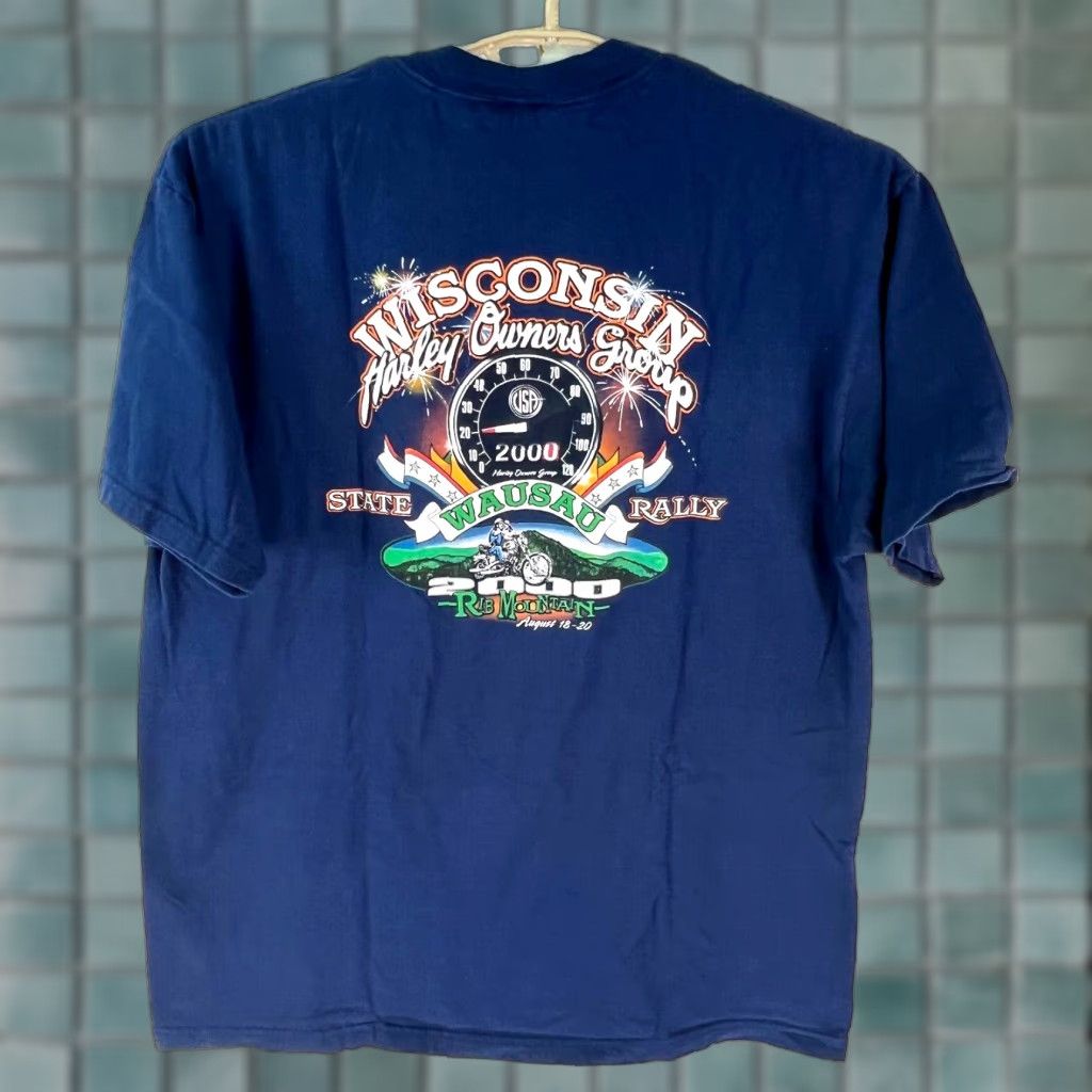 Hanes VINTAGE Hanes Beefy-T Wisconsin Harley Owners Group State Rally 2000 T-Shirt XL Blue Graphic Regular Fit Mens Size US XL / EU 56 / 4 - 1 Thumbnail