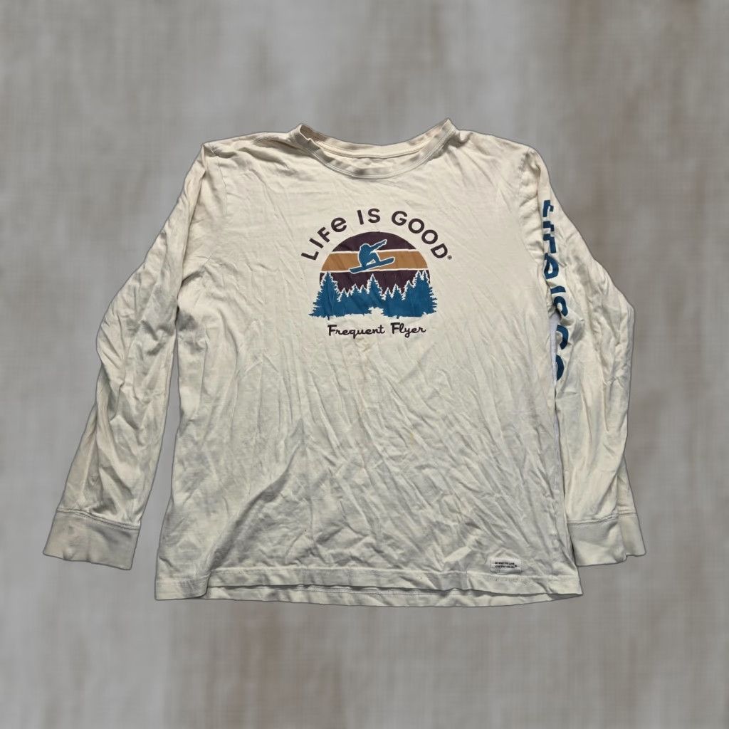 Life is Good VINTAGE Life is Good Shirt Men Large Beige Long Sleeve Graphic Print Mountains Autumn Gear 90s Mens Size US L / EU 52-54 / 3 - 1 Thumbnail
