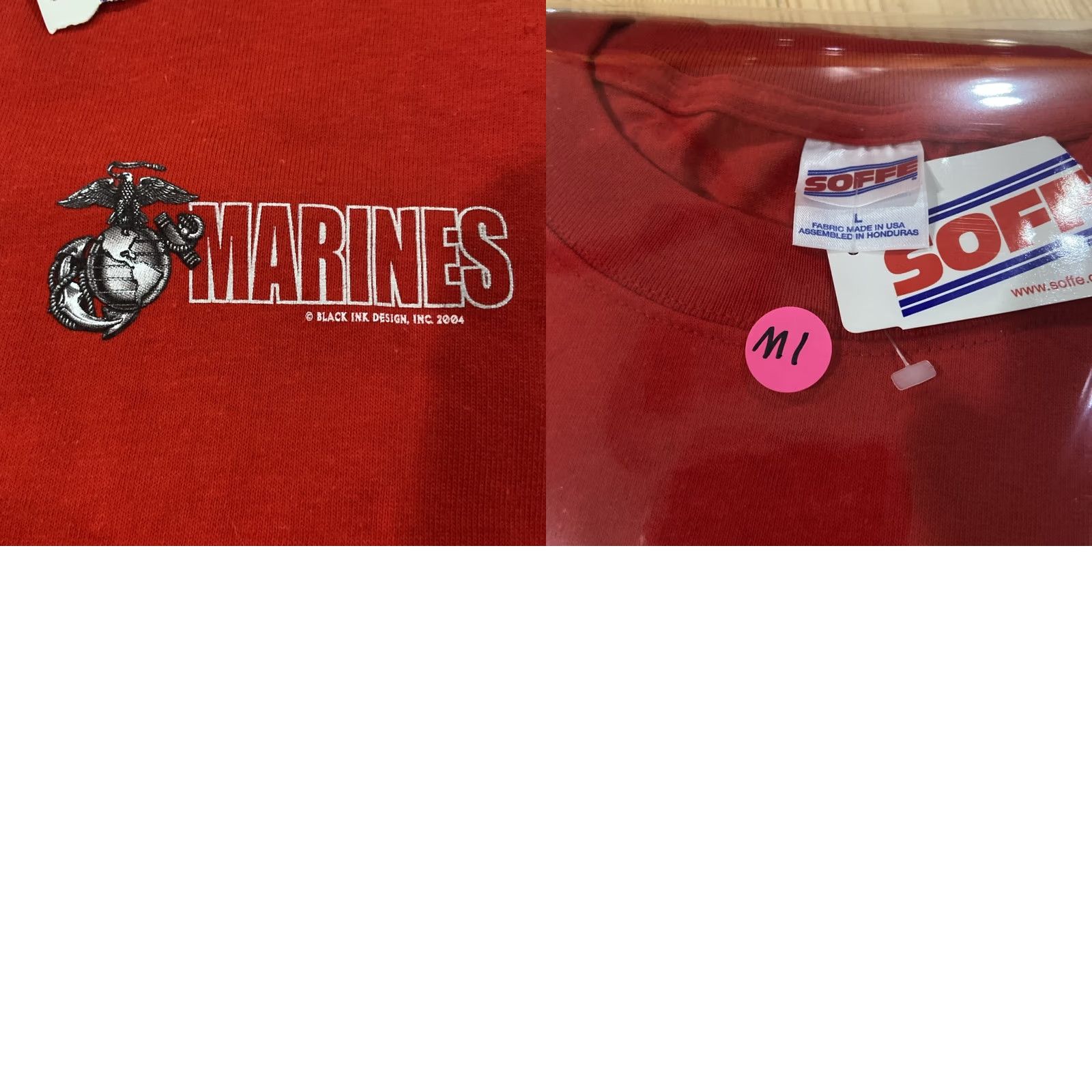 Vintage Black Ink Design USMC T-Shirt Men's L Short Sleeve Crew Neck Red Cotton Graphic Print Logo NWT 2004 Vintage: No Military Theme Autumn Year 2004? Size US L / EU 52-54 / 3 - 8 Thumbnail