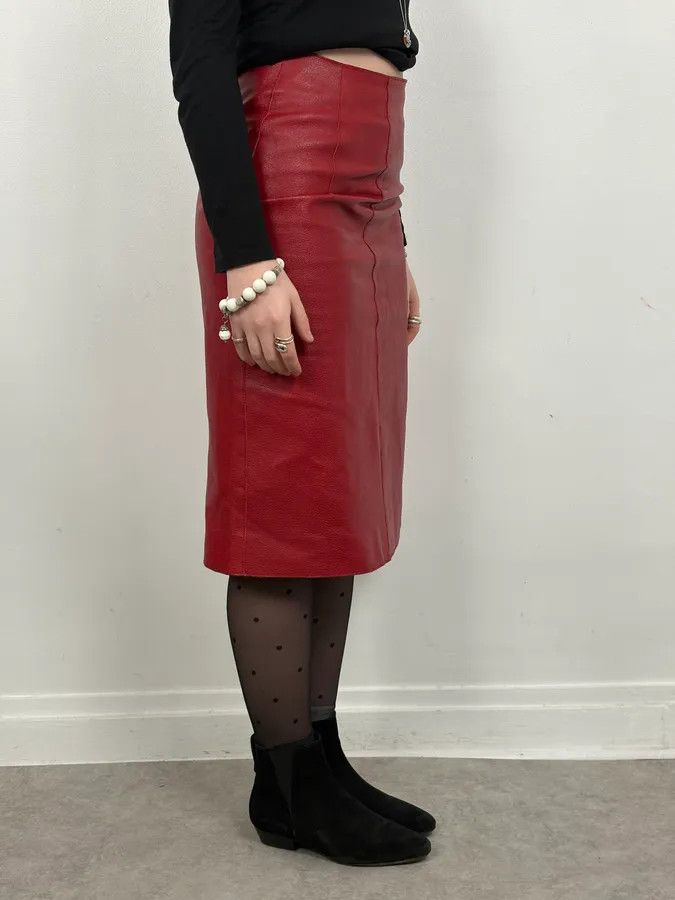 Prada 2000s Prada Red Glamour Long Leather Skirt Size 26" / US 2 / IT 38 - 3 Thumbnail