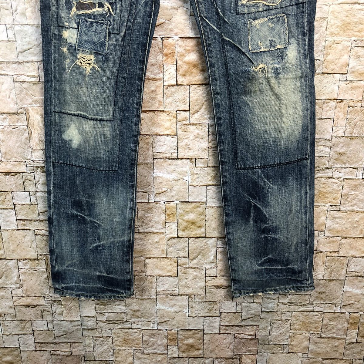 Japanese Brand Bartack Works Blue Distressed Denim Pants #A143 Size US 27 - 7 Thumbnail