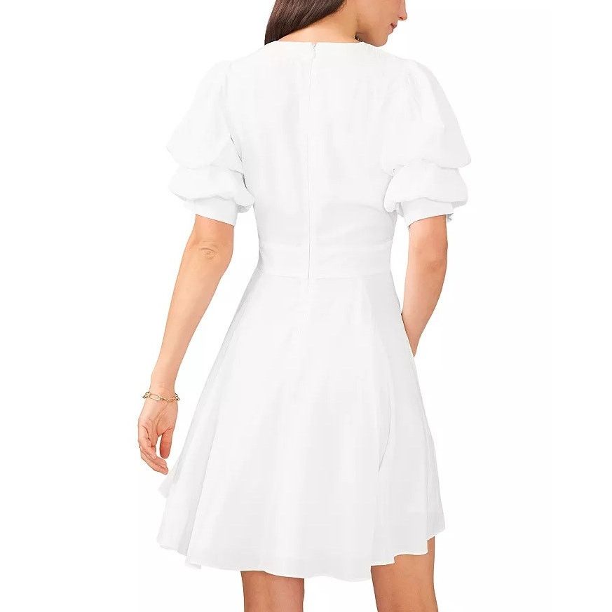 The Unbranded Brand 1.STATE Women White Fit & Flare V-Neck Mini Sun Dress Size S Size S / US 4 / IT 40 - 3 Thumbnail