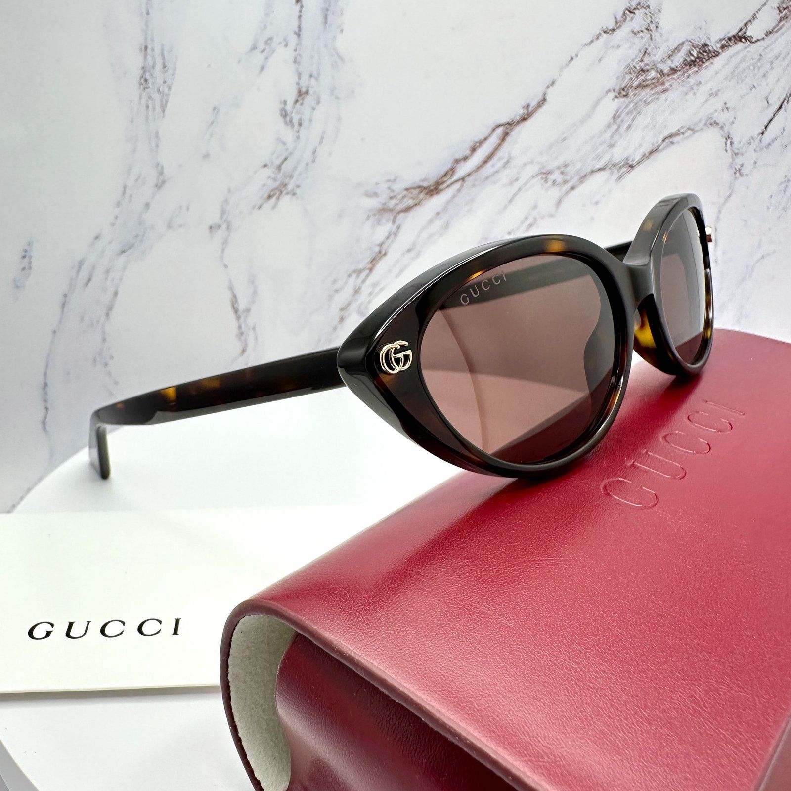 Gucci New GUCCI Sunglasses Brown Cat Eye Gold Metal Front GG Logo Size ONE SIZE - 6 Thumbnail
