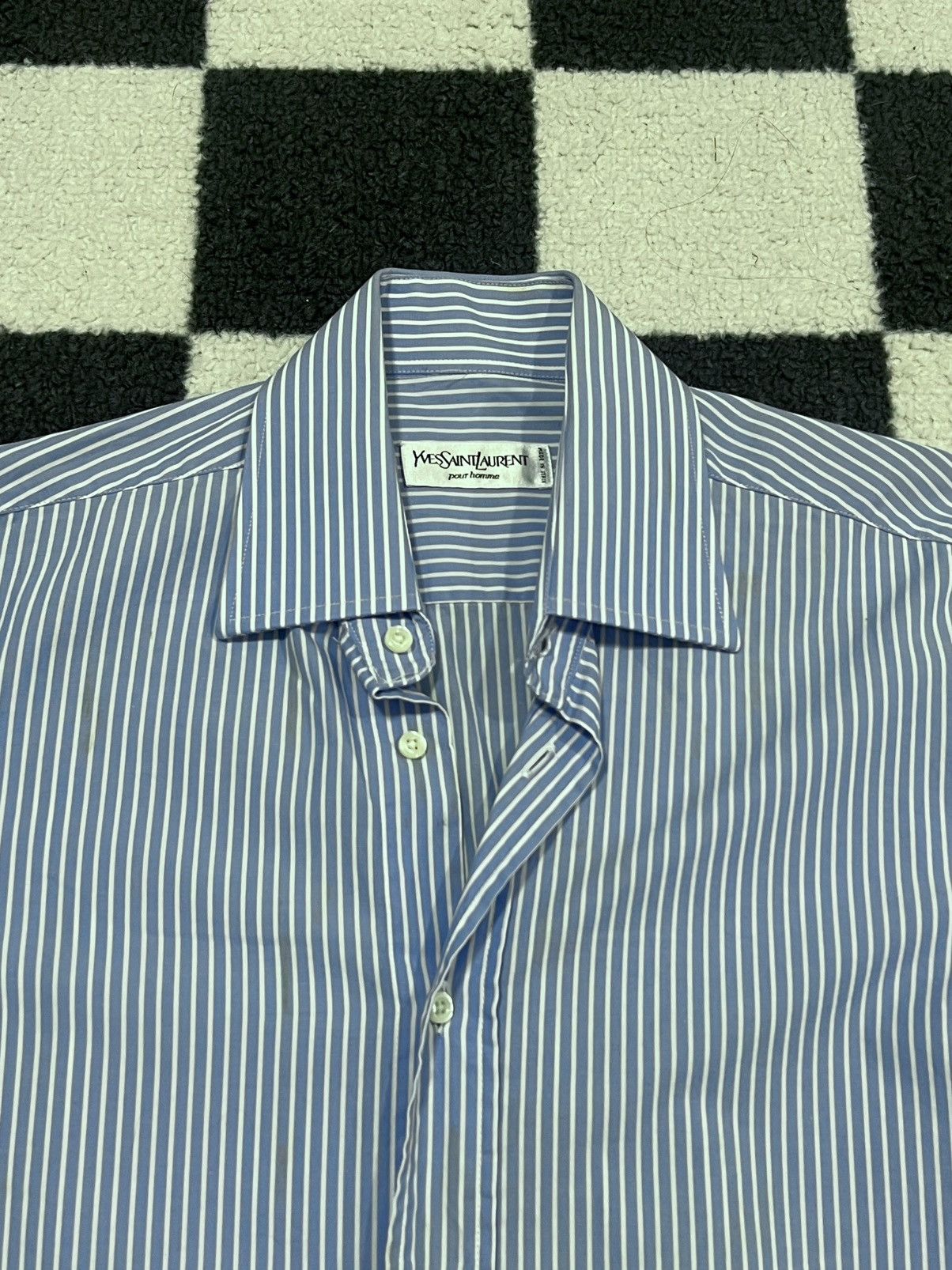 Yves Saint Laurent Yves Saint Laurent Striped Blue Dress Shirt Size US S / EU 44-46 / 1 - 2 Thumbnail