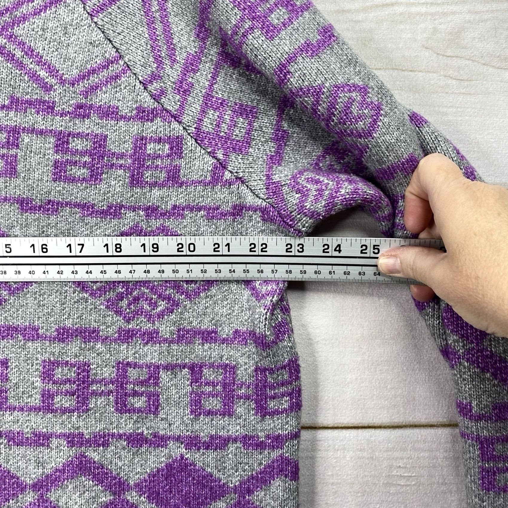Vintage Lane Bryant Sweater Womens 18/20 Cable-Knit Gray Purple Easter Spring Geometric Crew Neck Pullover Plus Size 18/20 Womens Size XXL / US 16-18 / IT 52-54 - 4 Thumbnail