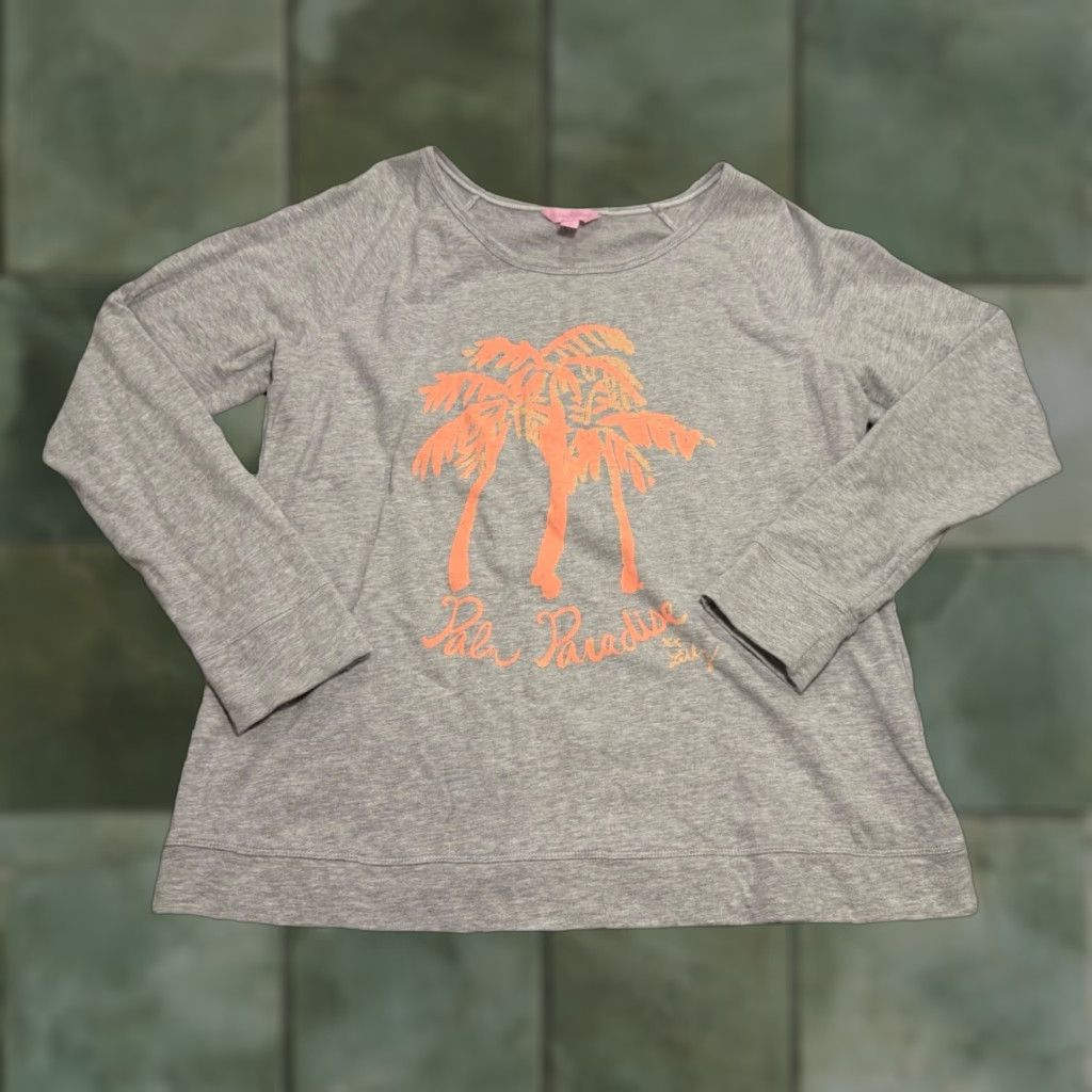 Lilly Pulitzer VINTAGE Lily Pulitzer Women's T-Shirt Medium Gray Palm Tree Print Casual Summer 90s Size M / US 6-8 / IT 42-44 - 1 Thumbnail