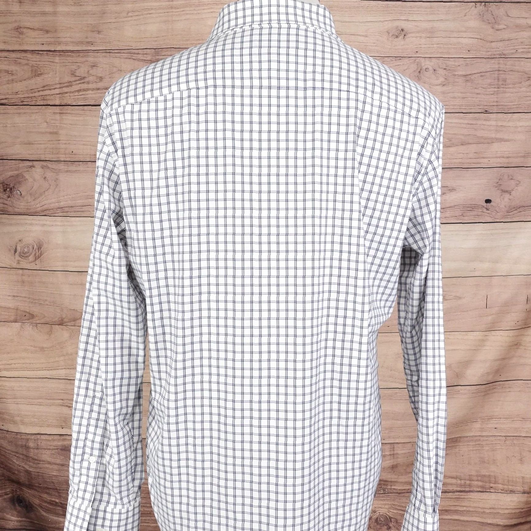 Bonobos Bonobos Shirt Mens Large White Blue Plaid Long Sleeve Tailored Fit Stretch Dress Size 42R - 4 Thumbnail