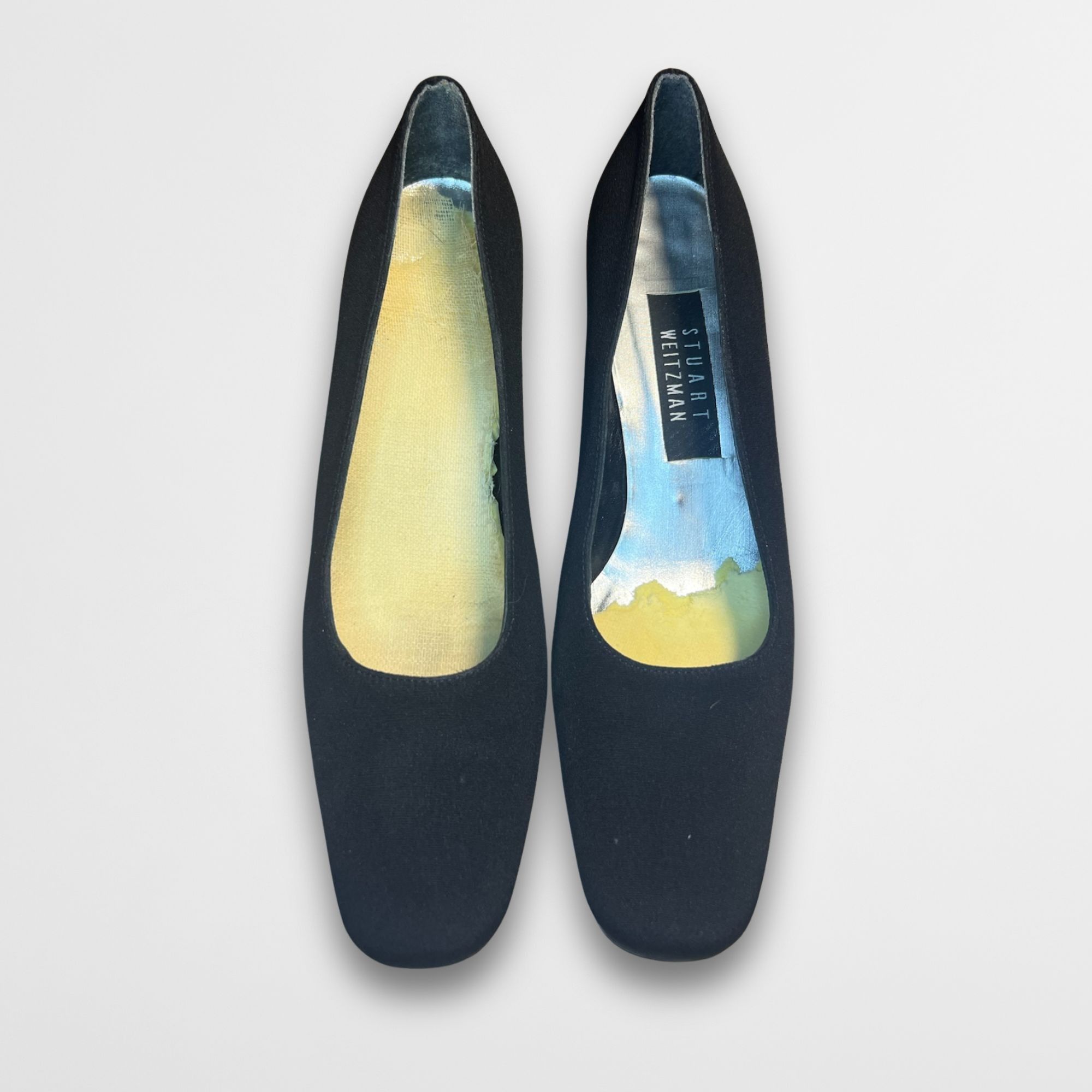 Stuart Weitzman Stuart Weitzman Vintage Black Fabric Heels 7.5 AA Square Toe Size US 7.5 / IT 37.5 - 2 Thumbnail