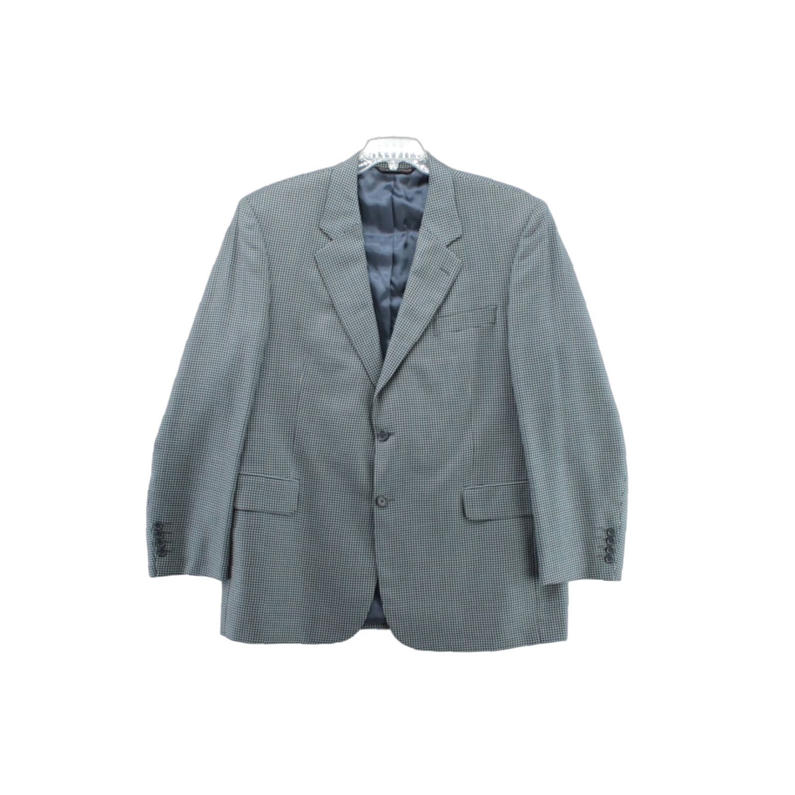 Jack Victor VINTAGE Jack Victor Blazer Men's 46R Blue Houndstooth Wool Silk Two-Button Regular Fit Classic Designer Size 46R - 1 Thumbnail