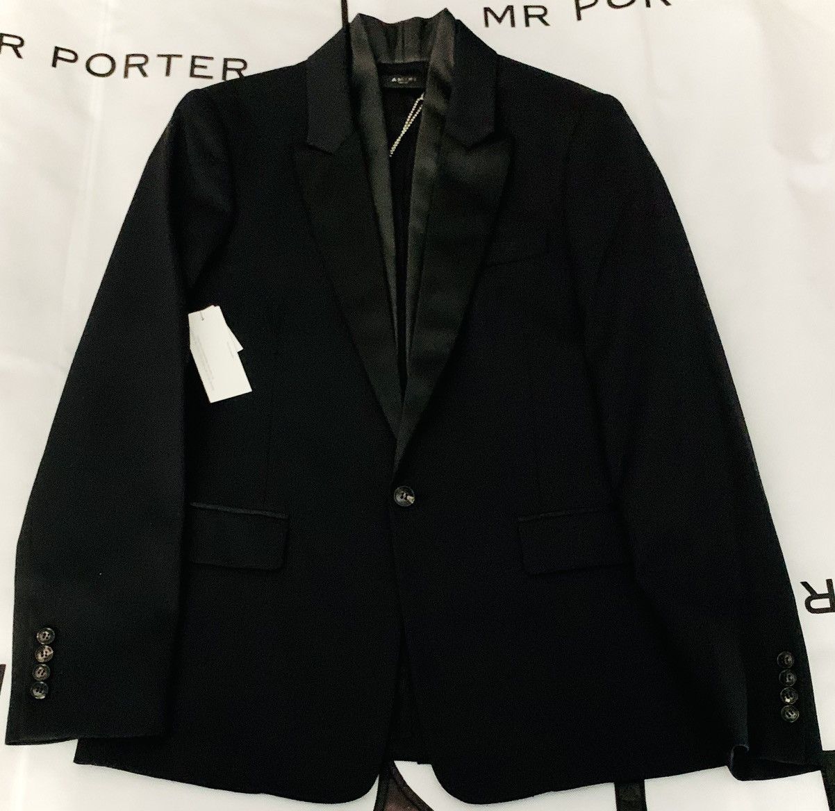 Amiri AMIRI Leather & Satin-Trimmed Wool-Twill Black Blazer, IT48 Size 48R - 15 Thumbnail