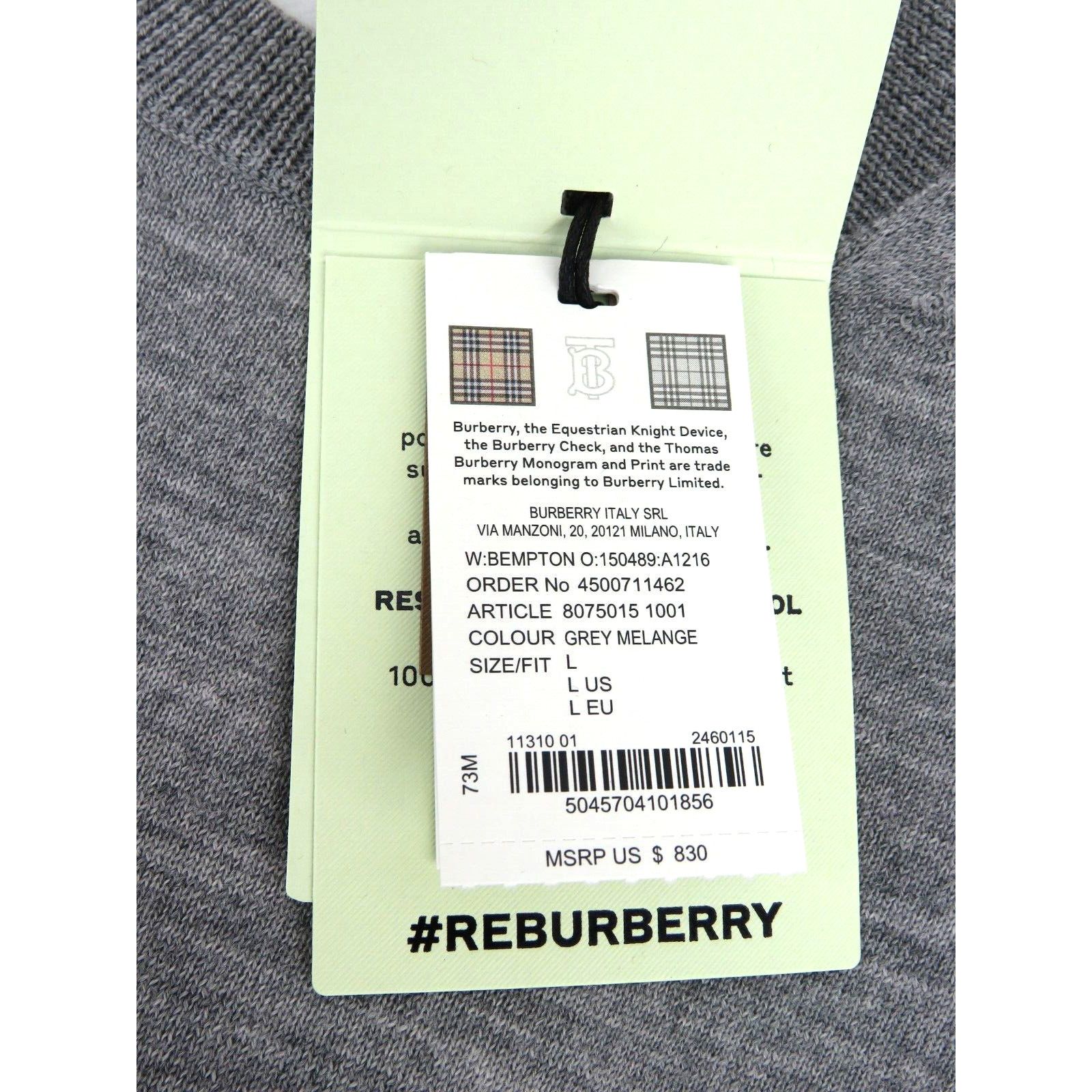 Burberry BEMPTON GRAY WOOL ELBOW CHECK PATCHES PULLOVER SWEATER L Size L / US 10 / IT 46 - 12 Thumbnail