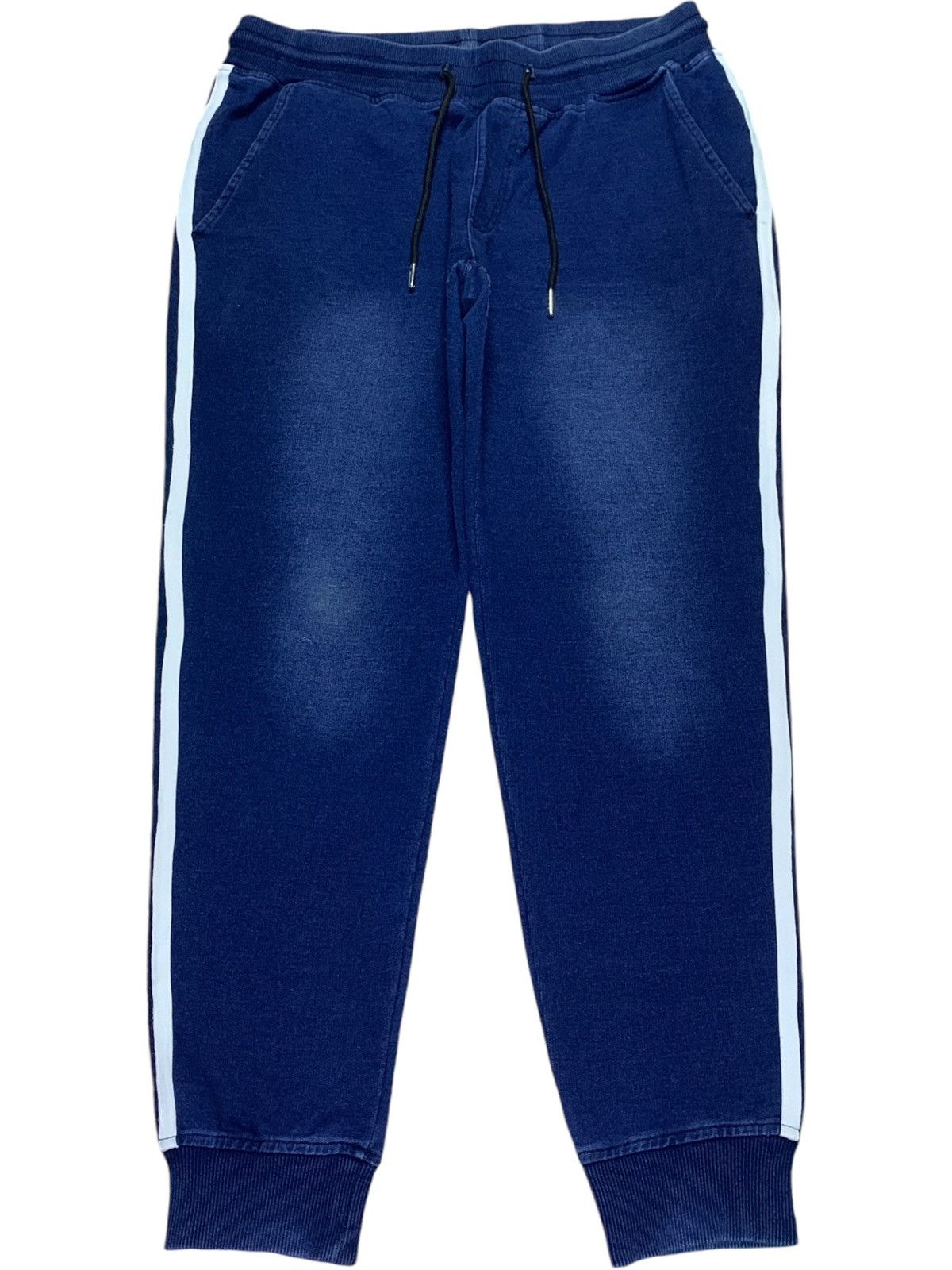 In The Attic × Japanese Brand Vintage Japanese In The Attic Blue Wash Stripes Sweat Pants Size US 31 - 1 Thumbnail