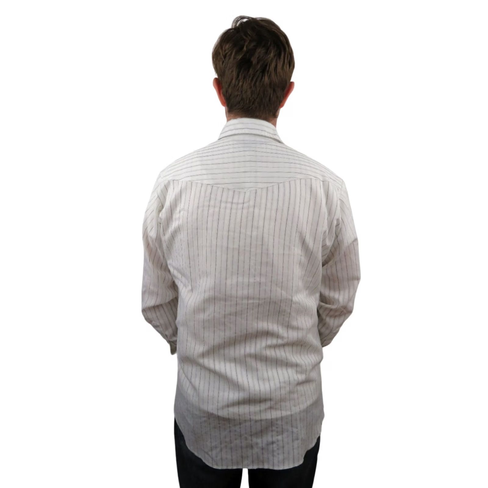 Armani VINTAGE Karman 70s 80s Western Shirt Mens Large Striped Pearl Snap Cowboy Long Sleeve White Size US L / EU 52-54 / 3 - 2 Thumbnail