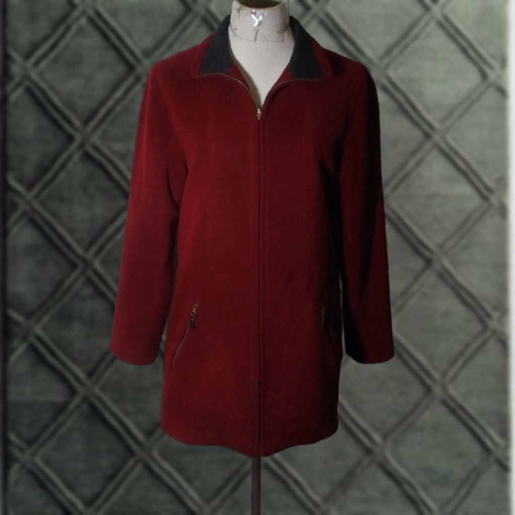 L.L. BEAN Jacket Size S/M Burgundy Fleece Wool Full Zip