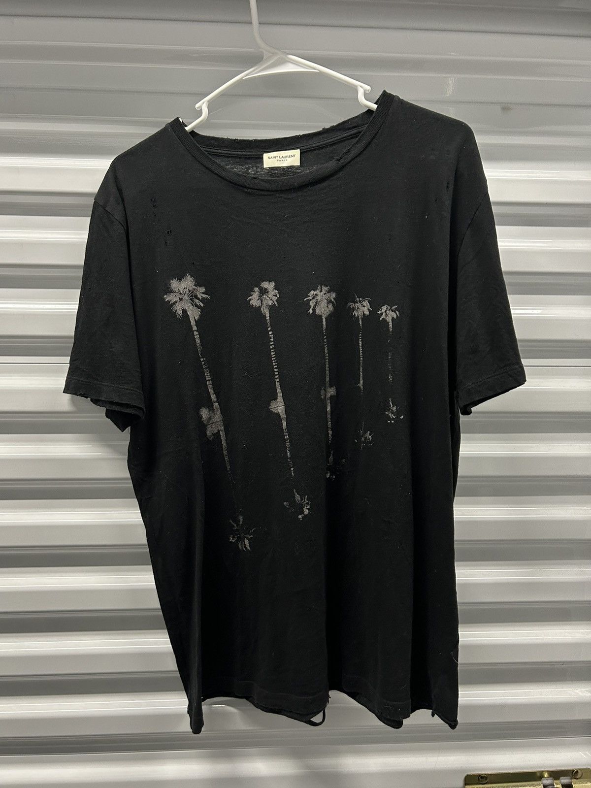 Pre-owned Saint Laurent Palm Tree Distressed Tshirt M In Black