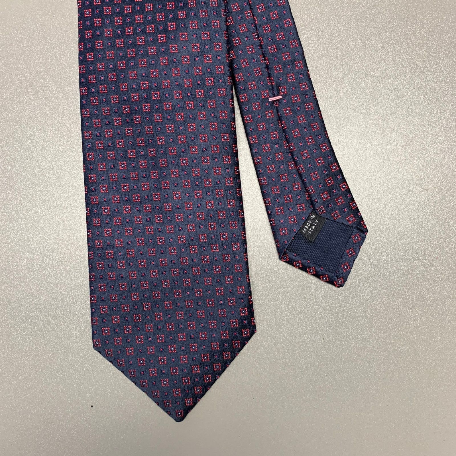 BORRELLI Navy Red Squares Silk Tie