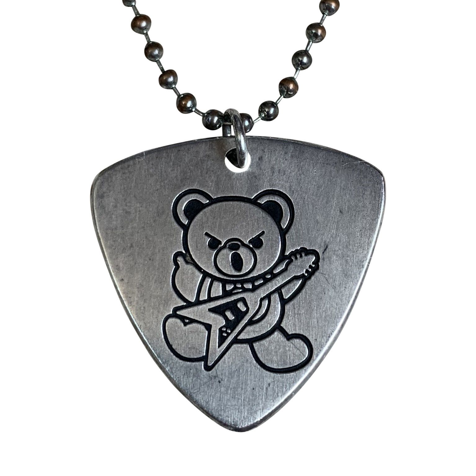 Hysteric Glamour Silver Fuck Bear Guitar Pick Necklace