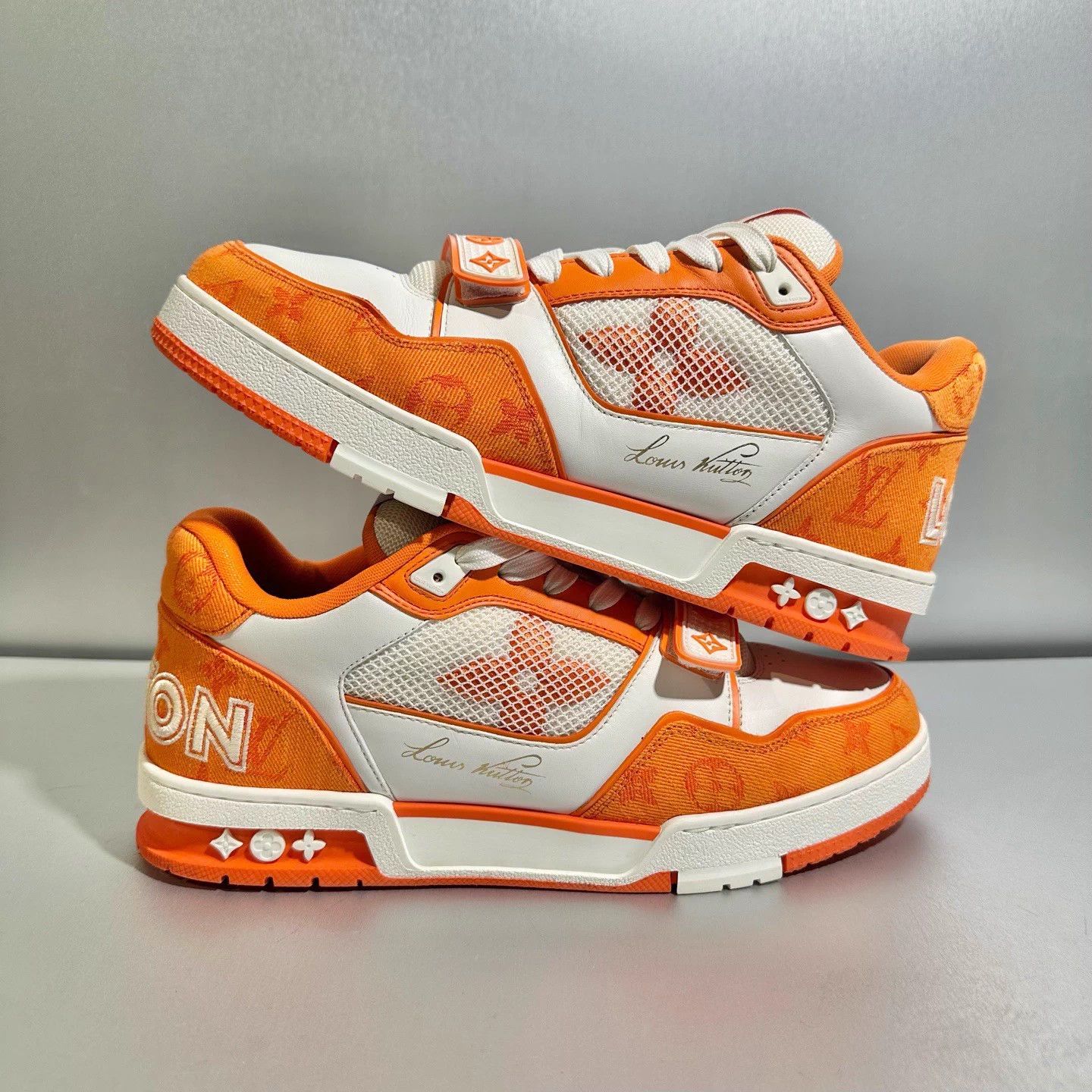 Louis Vuitton LV White/Orange Velcro Trainer 8.5US/42.5EU Excellent Size US 8.5 / EU 41-42 - 3 Thumbnail