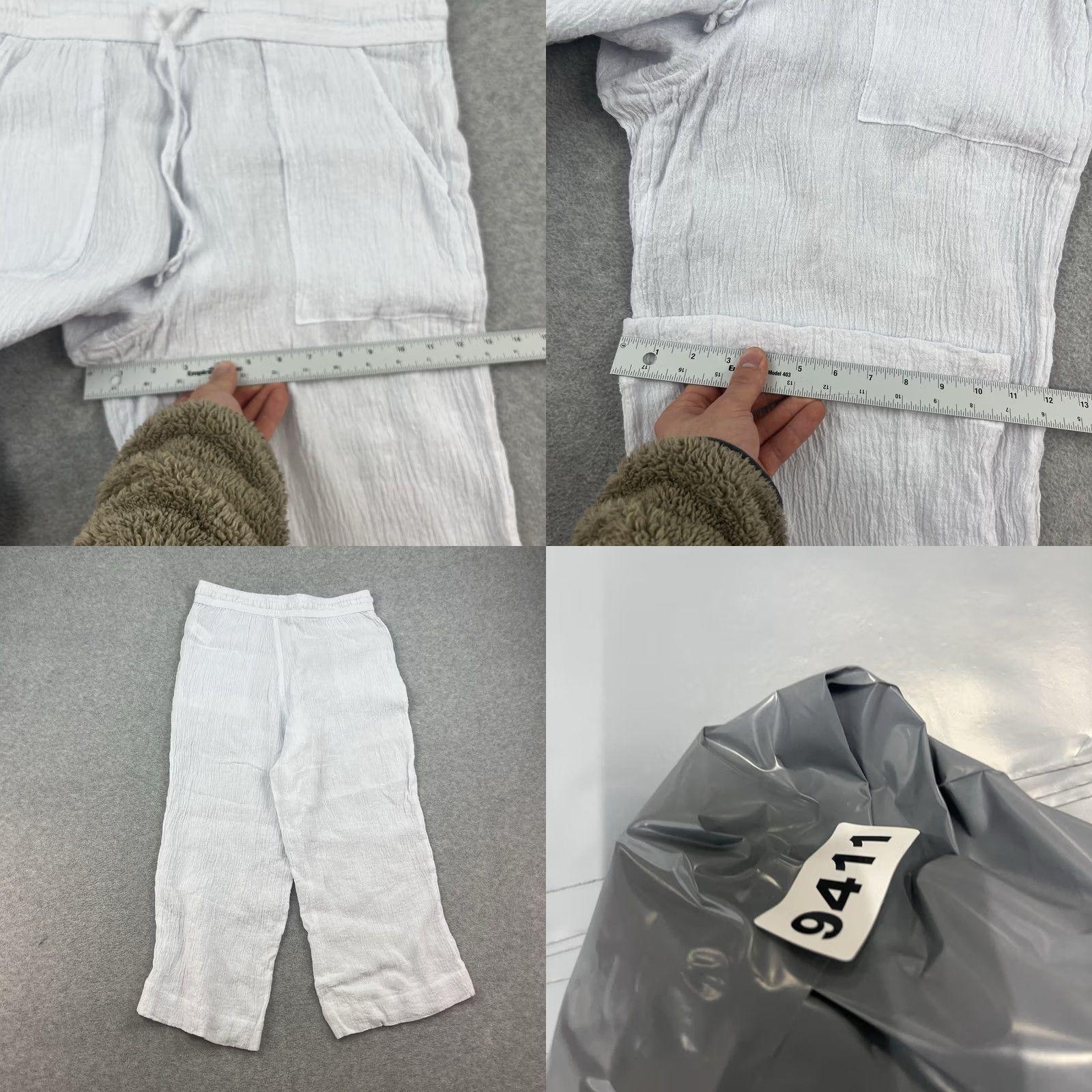 Vintage Sigrid Olsen Linen Pants White Wide-Leg Womens L Beach Cropped Pull On Size 36" / US 14 / IT 50 - 8 Thumbnail