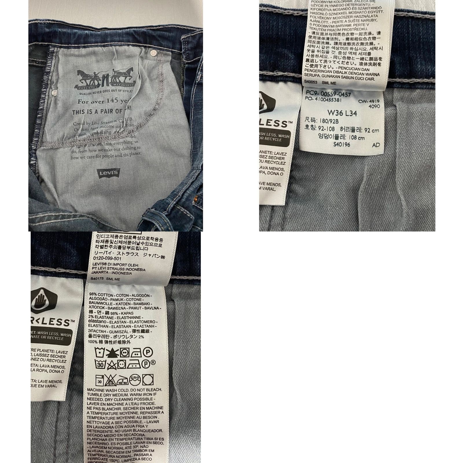 Levi's Levi's 559 Jeans Men Straight 36x34 Blue Denim Relaxed Mid Rise 5-Pocket Logo Zipper Button Distressed Cotton Blend Pants Regular Fit Clothing Size US 36 / EU 52 - 8 Thumbnail
