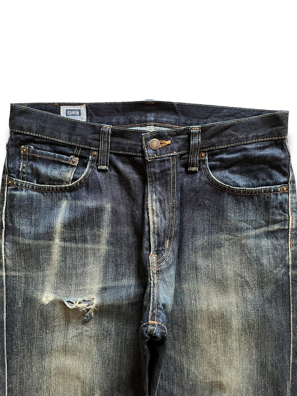 Edwin Vintage Japan Edwin 403 Indigo Distressed Loose Jeans Size US 34 / EU 50 - 4 Thumbnail