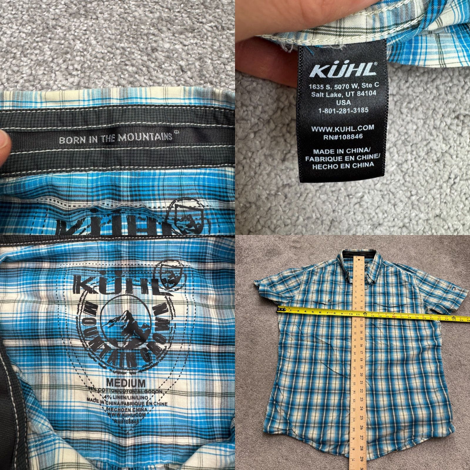 Vintage Kuhl Button-Down Shirt Mens M Blue Plaid Short Sleeve Linen Cotton Outdoor Casual Utility Shirt Adult Medium Blue Plaid Mens Size US M / EU 48-50 / 2 - 8 Thumbnail