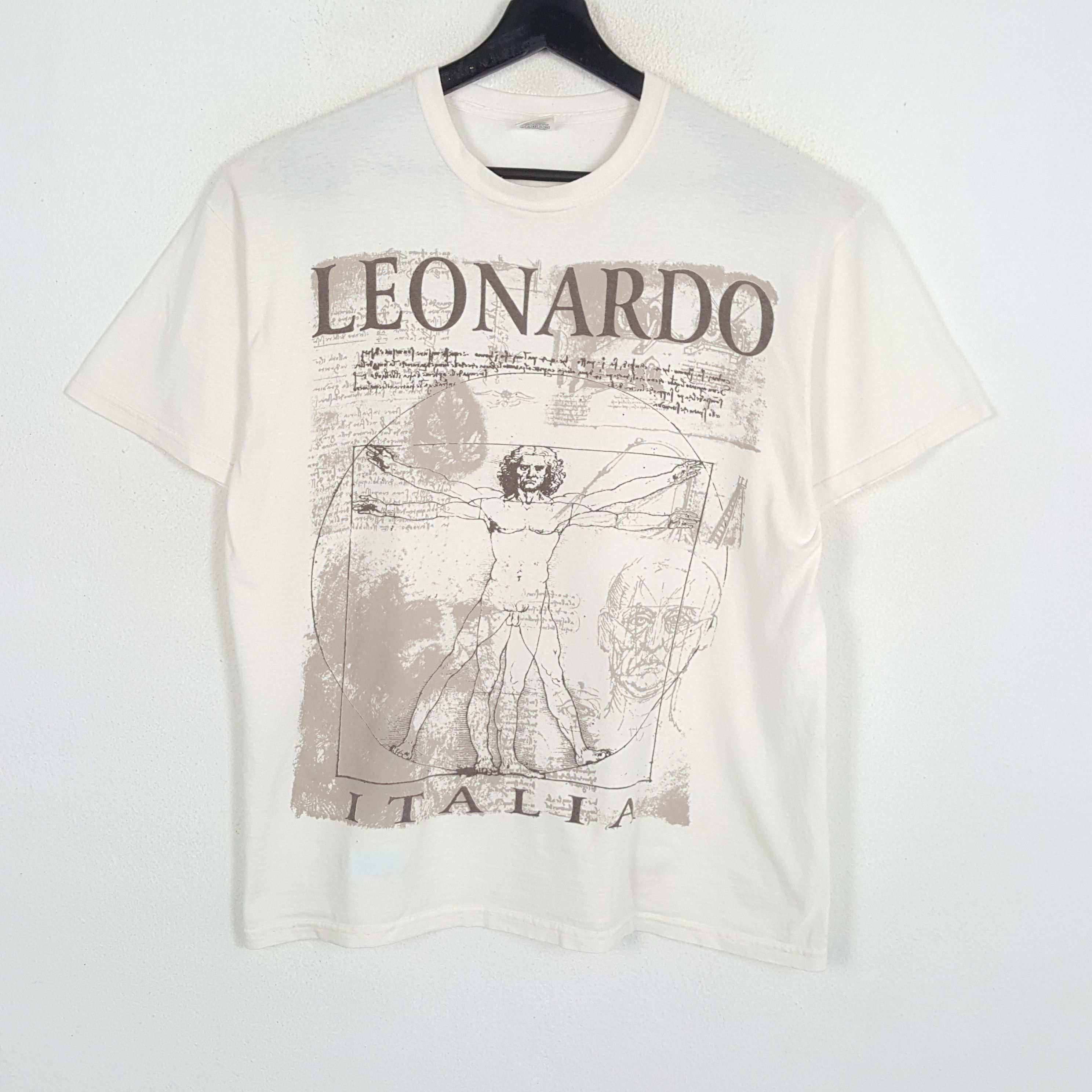image of Leonardo Da Vinci Italia Artist Art Design Style Tshirt in White, Men's (Size Large)