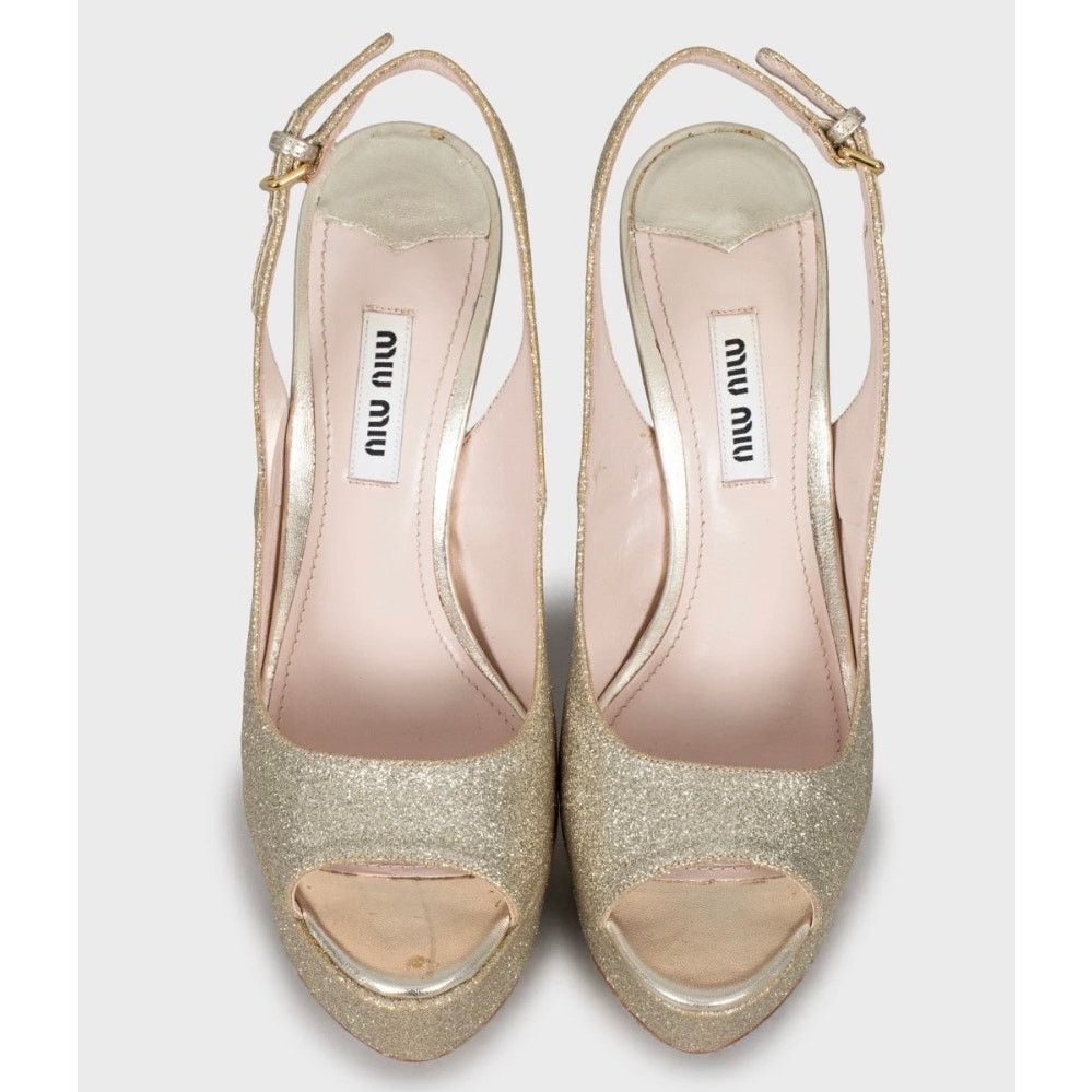 Miu Miu Miu Miu Gold Stiletto High Heel Sandals - Size 36 Size US 6 / IT 36 - 2 Thumbnail