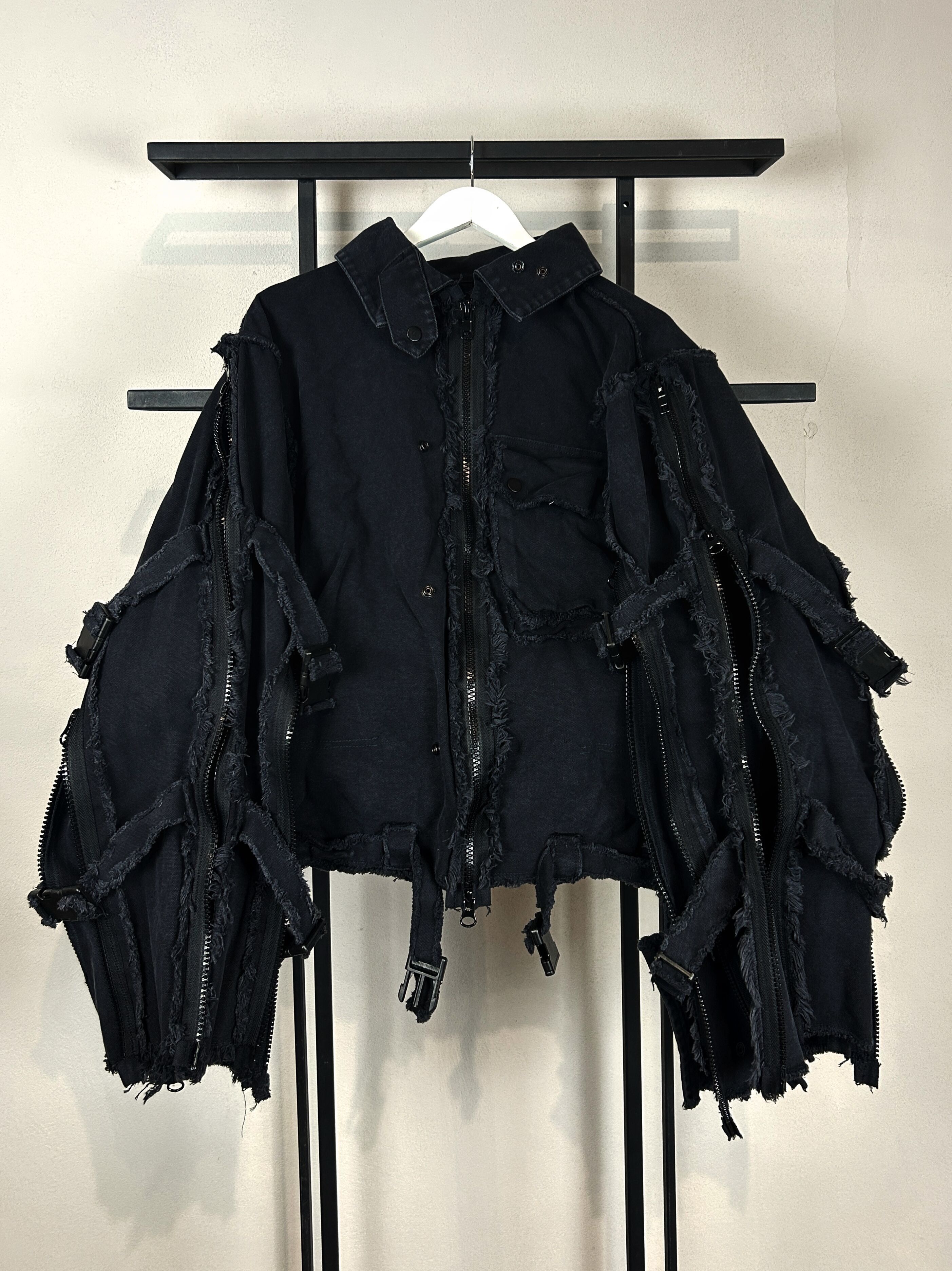 Yohji Yamamoto Distressed Black Cropped Jacket Zip Sleeve Grunge Punk Y2K Size US XL / EU 56 / 4 - 11 Thumbnail