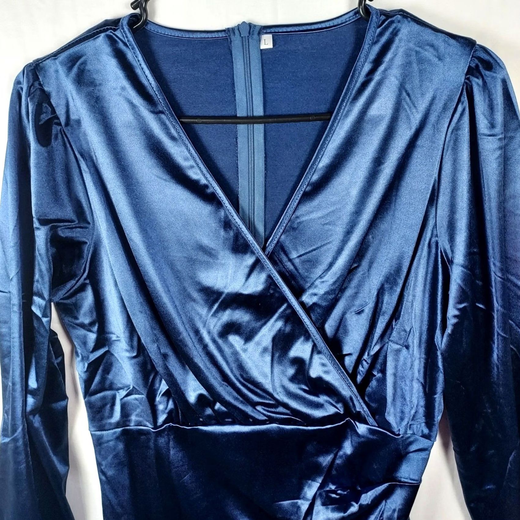 Vintage Yajedo Dress Womens L Blue Satin Neck Size Party Cocktail Long Sleeve New Size L / US 10 / IT 46 - 3 Thumbnail