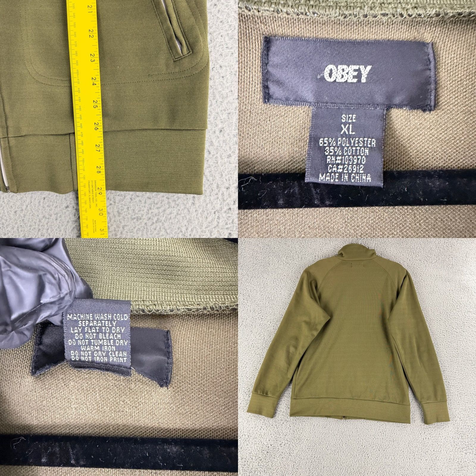 Obey OBEY Track Jacket Mens XL Olive Green Full Zip Mock Neck Raglan Streetwear Size US XL / EU 56 / 4 - 8 Thumbnail