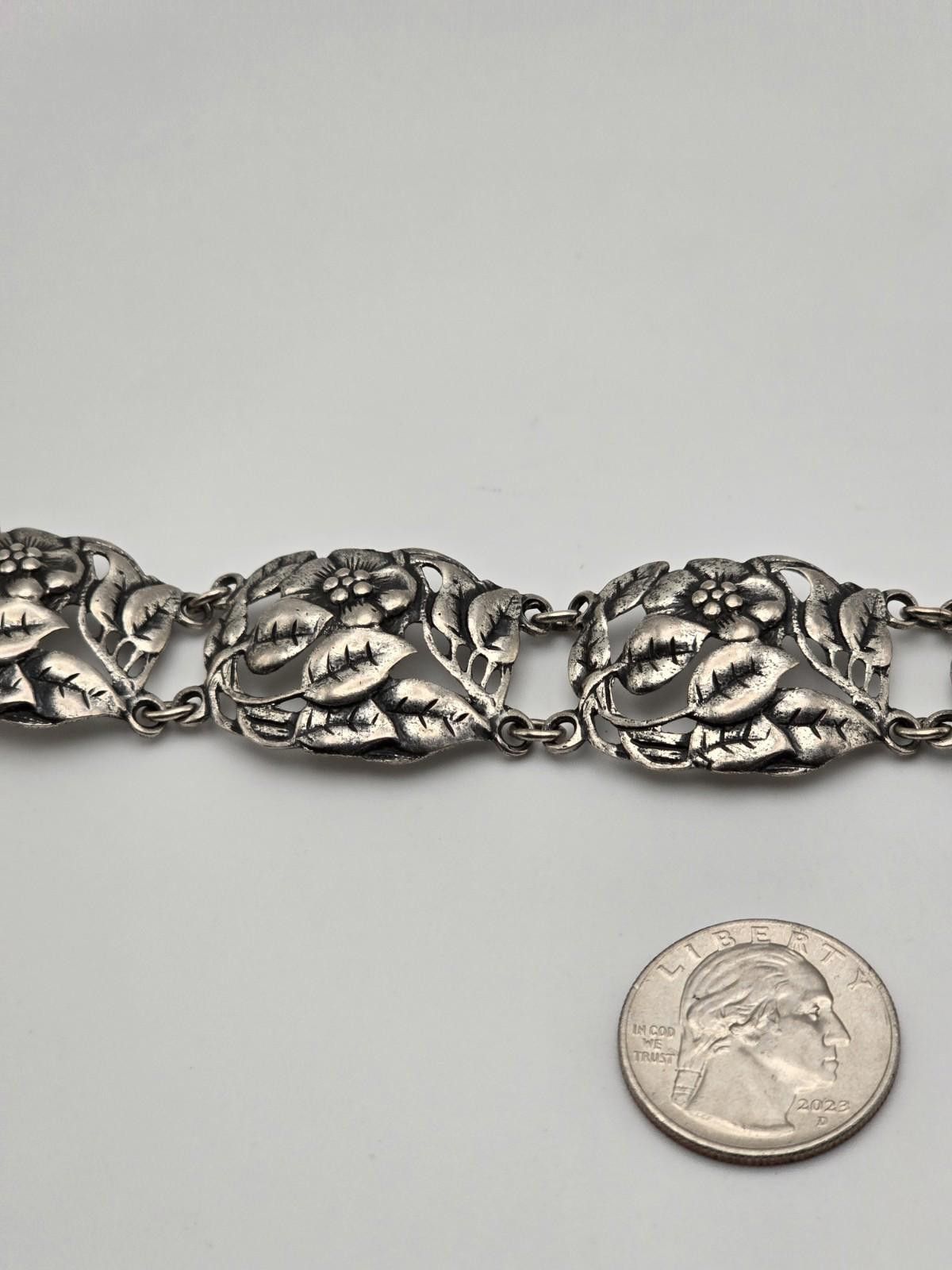 Other Vintage Danecraft Sterling Silver Floral Leaf Panel Bracelet Size ONE SIZE - 3 Thumbnail