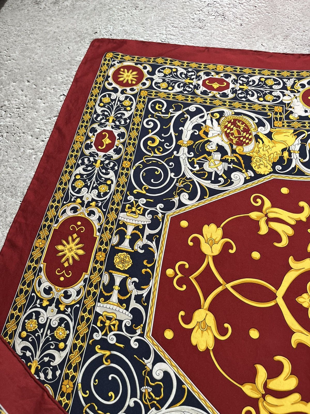 Longchamp Longchamp Vintage Scarf 88x83 Baroque Red Gold Navy France Size ONE SIZE - 10 Thumbnail