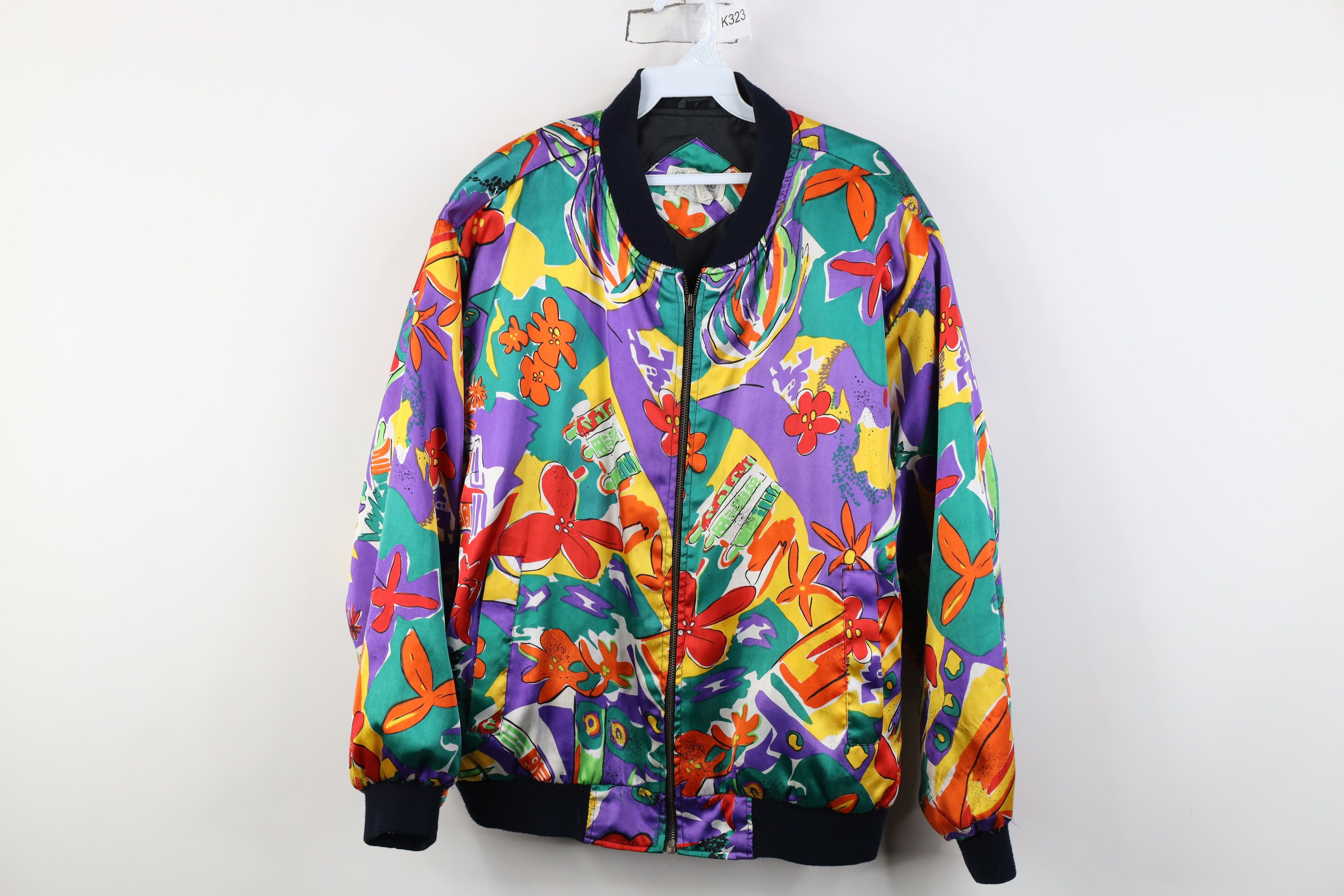 Vintage Vintage 90s Streetwear Flower Full Zip Bomber Jacket Size US L / EU 52-54 / 3 - 1 Thumbnail