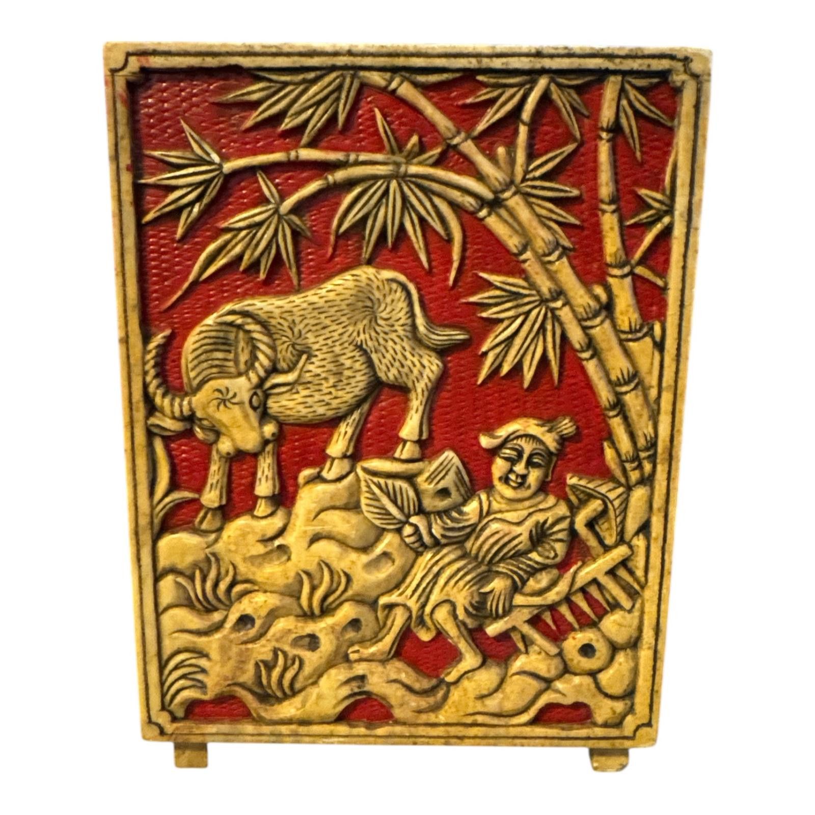 2120 Handcrafted 3 Vintage Asian-Inspired Red and Gold Decorative Stone Boxes Size ONE SIZE - 3 Thumbnail