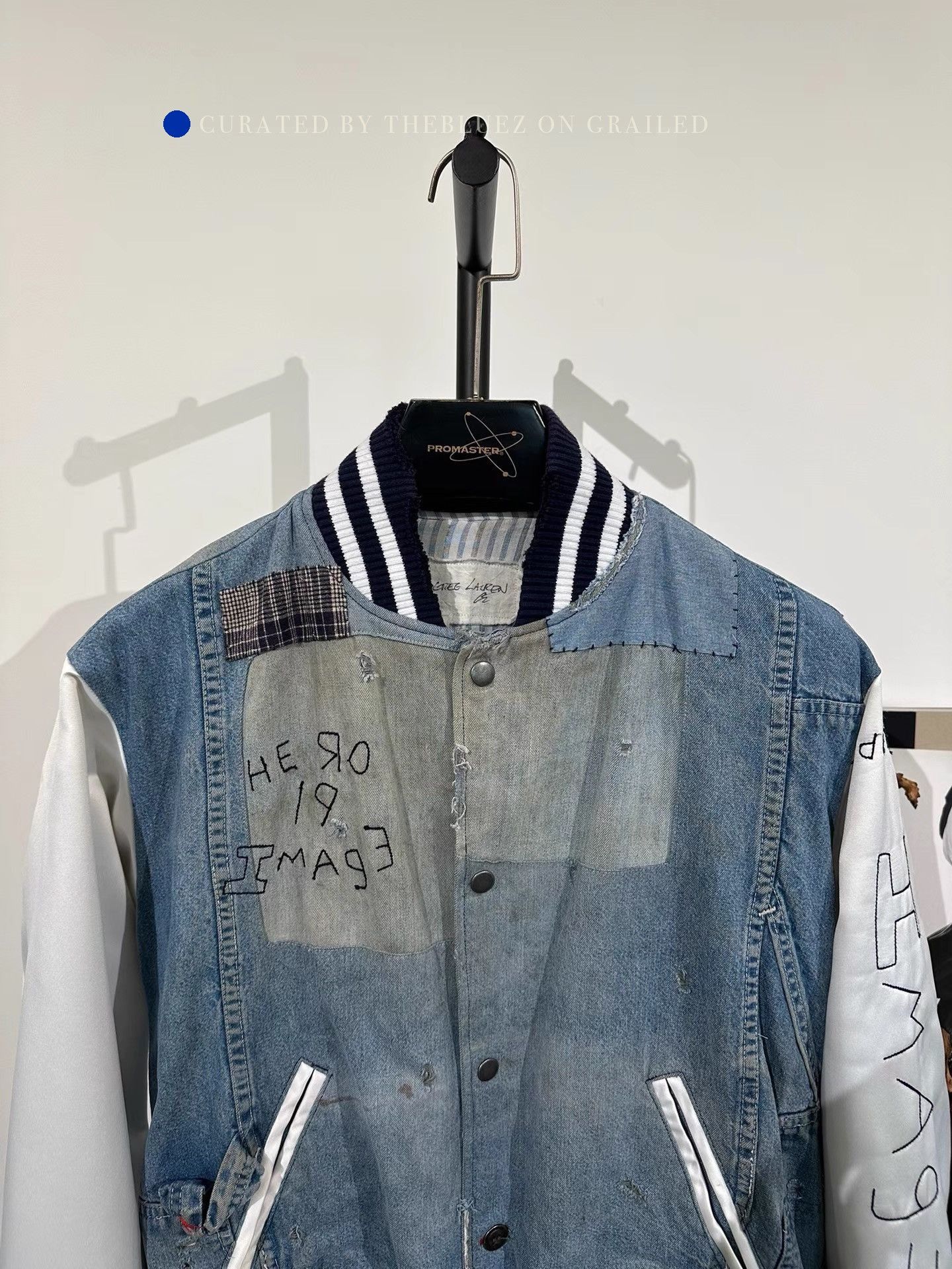 Greg Lauren Distressed Silk Spliced Baseball Jacket Size US M / EU 48-50 / 2 - 1 Thumbnail