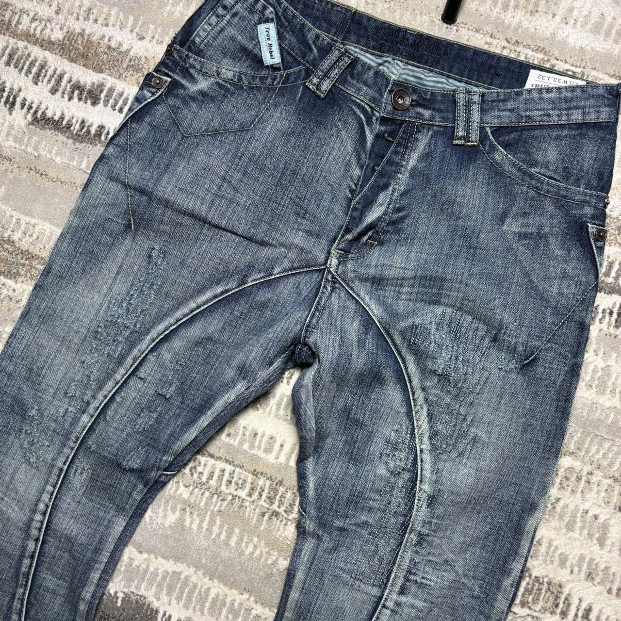 Japanese Brand 00s Washed Embroidered Jeans Blue 34" Size US 34 / EU 50 - 2 Thumbnail