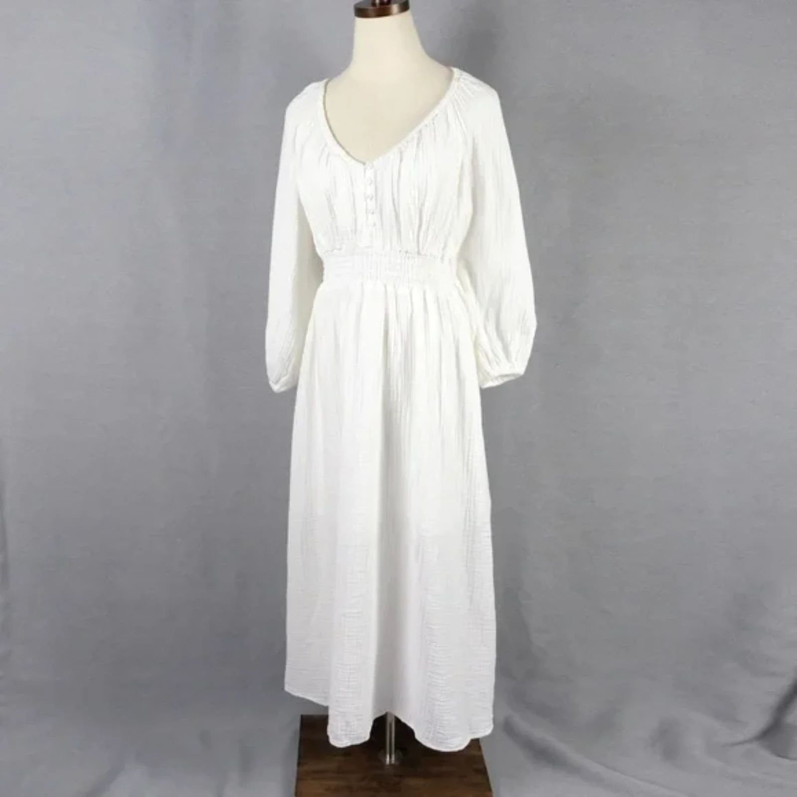 J.Crew J.Crew Boho Gauzy Muslin V-Neck Smocked Midi Dress White Sz Size XS / US 0-2 / IT 36-38 - 5 Thumbnail