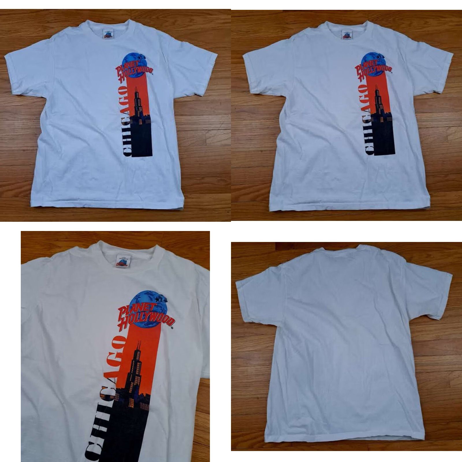Hard Rock Cafe VINTAGE Hard Rock Chicago Planet Hollywood Printed White Large T-Shirt Mens L White USA Made 90s Chicago Theme Short Sleeve Tee Size US L / EU 52-54 / 3 - 8 Thumbnail