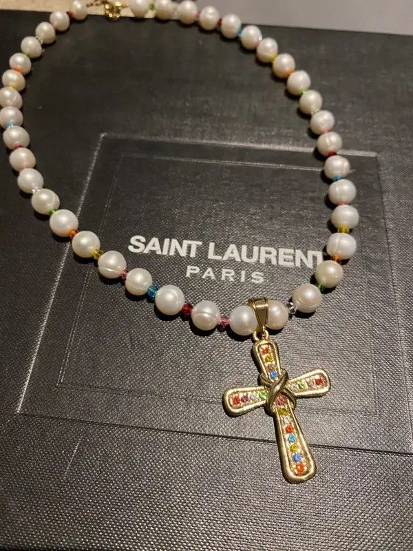 Japanese Brand Senna x Mio Rainbow Pearl Cross Necklace Size ONE SIZE - 1 Thumbnail