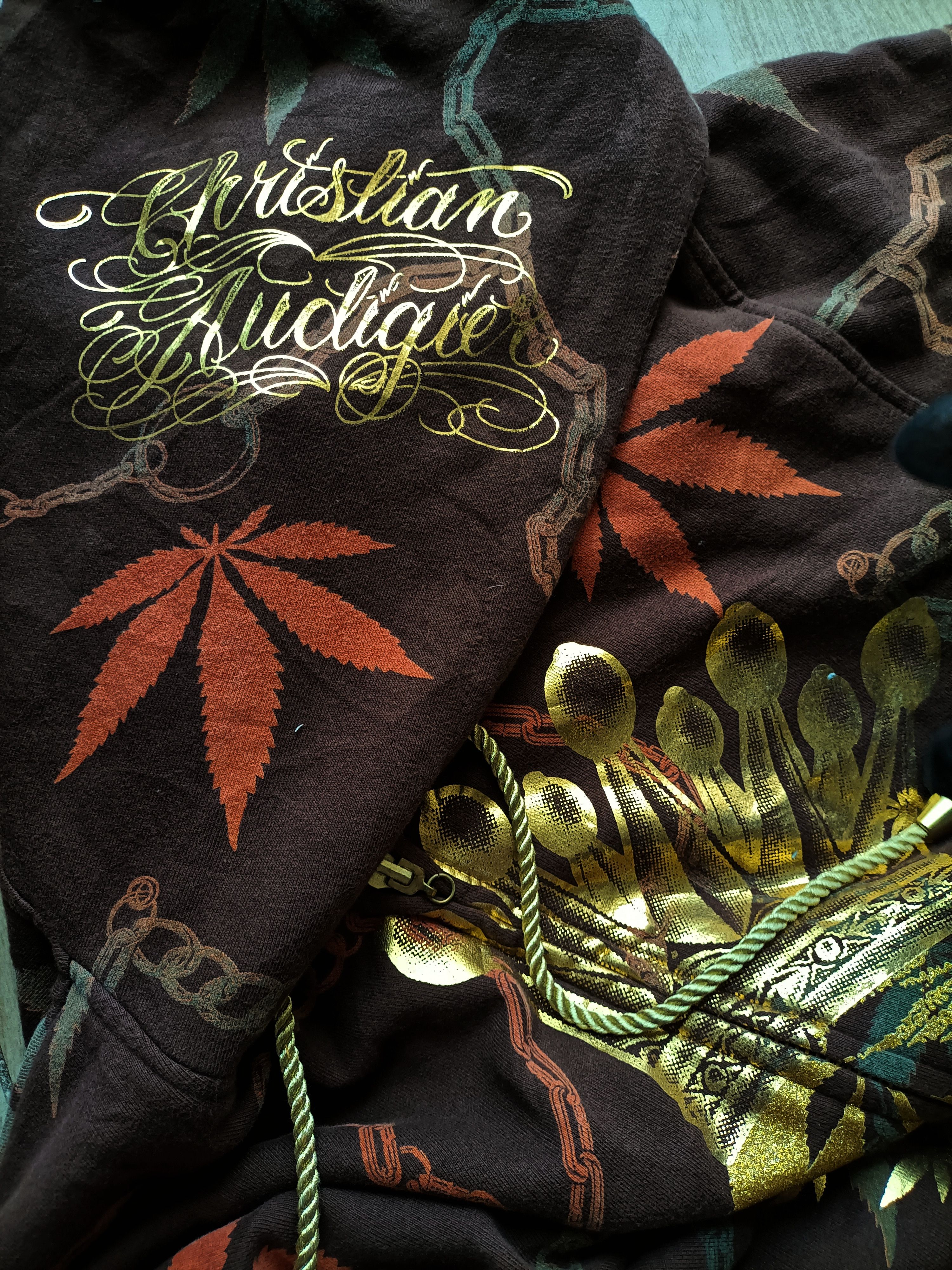 Ed Hardy 2000 Brown and Gold reverseble hoodie zip mcblinge Size US L / EU 52-54 / 3 - 7 Thumbnail